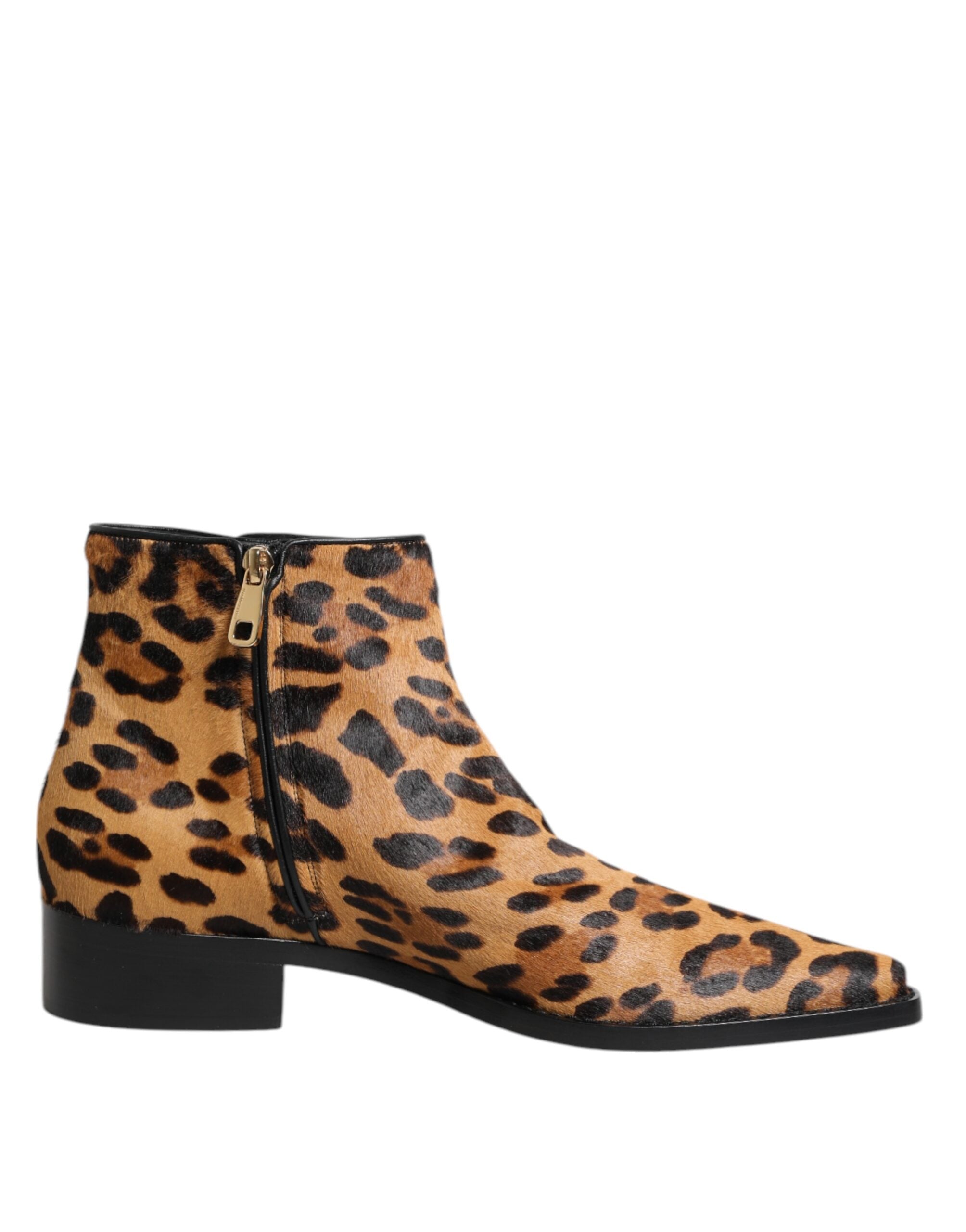 Dolce & Gabbana Brown Leopard Calf Fur Ankle Boots Shoes Glam Steals