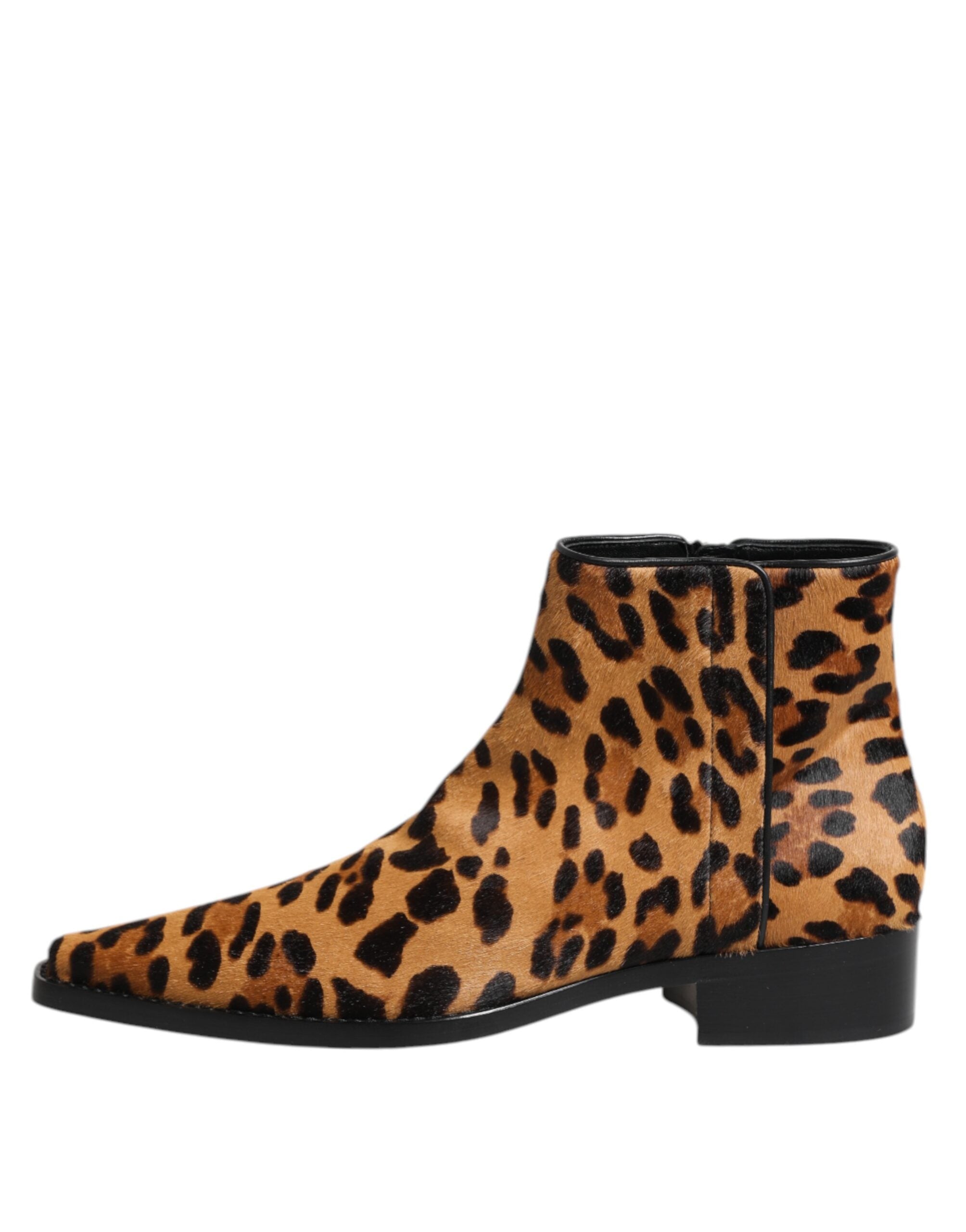 Dolce & Gabbana Brown Leopard Calf Fur Ankle Boots Shoes Glam Steals