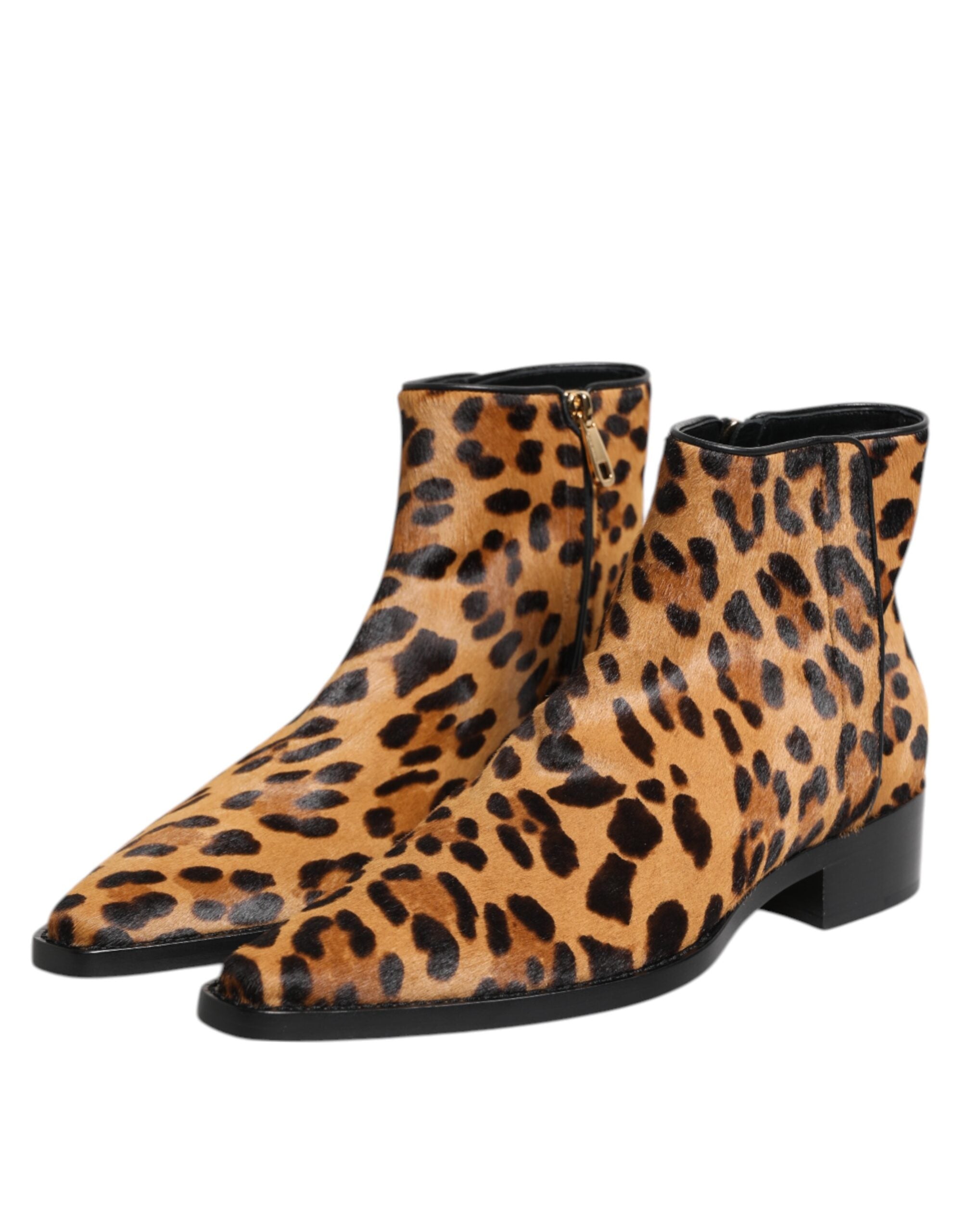 Dolce & Gabbana Brown Leopard Calf Fur Ankle Boots Shoes Glam Steals