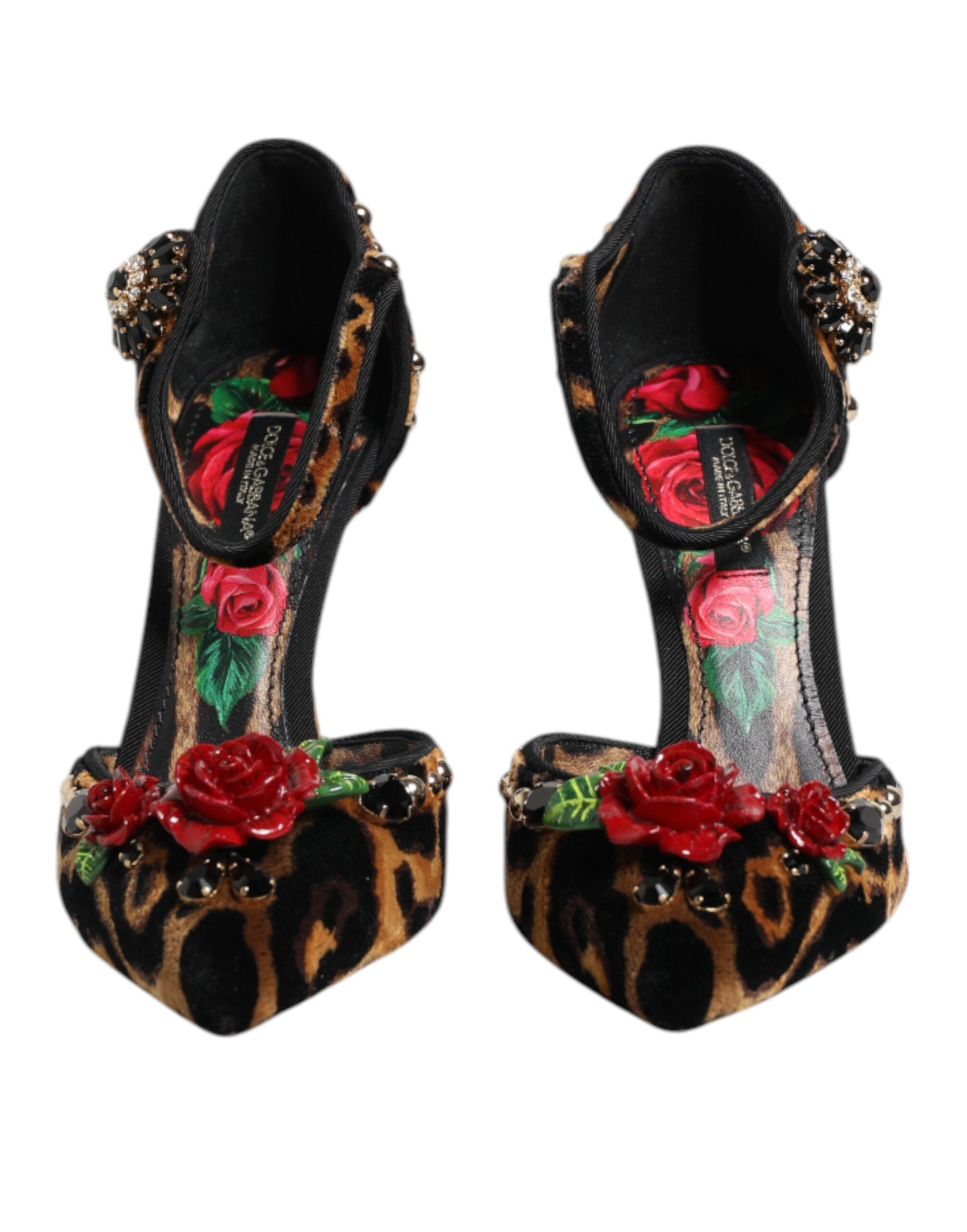 Dolce & Gabbana Brown Leopard Crystal Roses Pumps Shoes Glam Steals