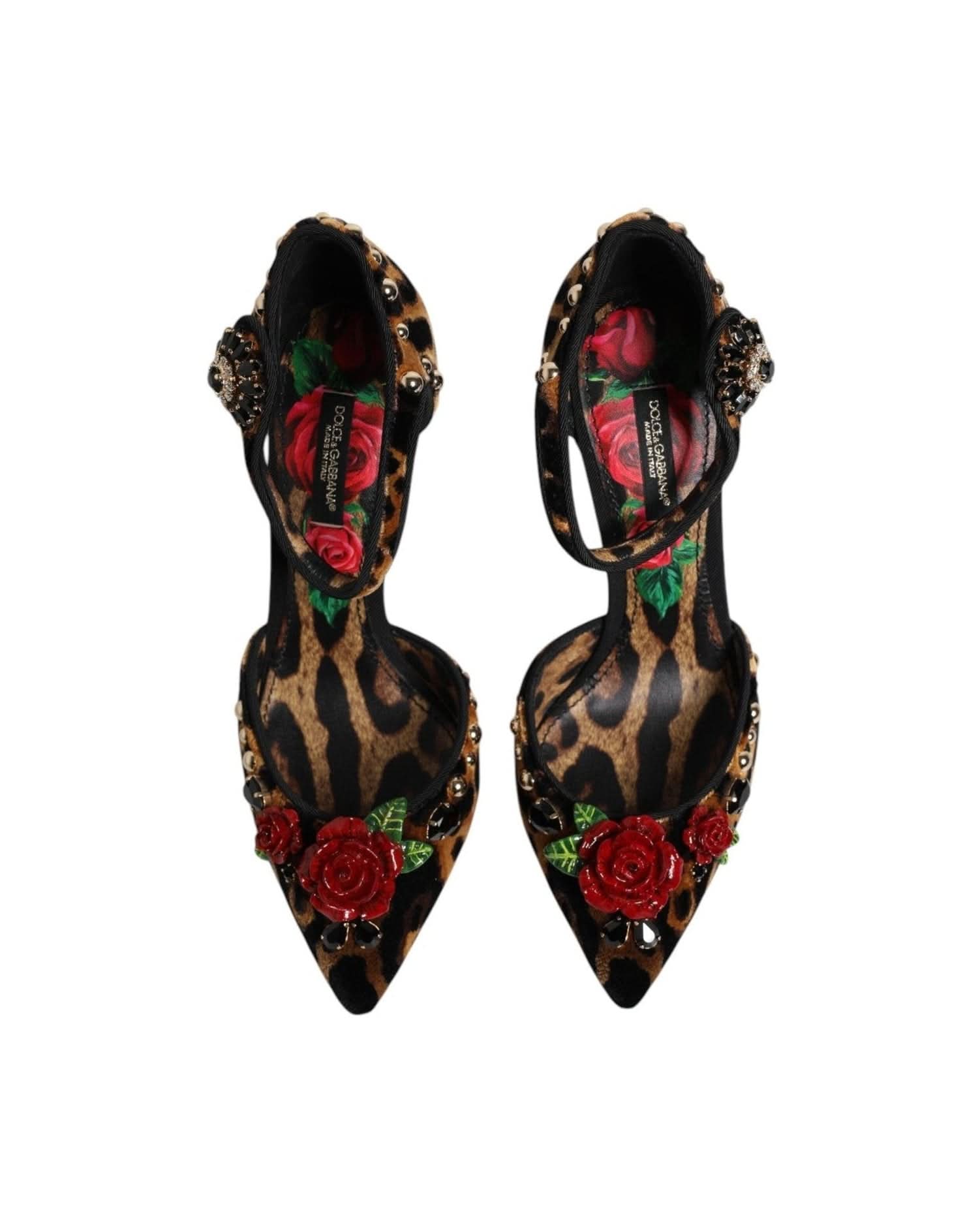 Dolce & Gabbana Brown Leopard Crystal Roses Pumps Shoes Heels