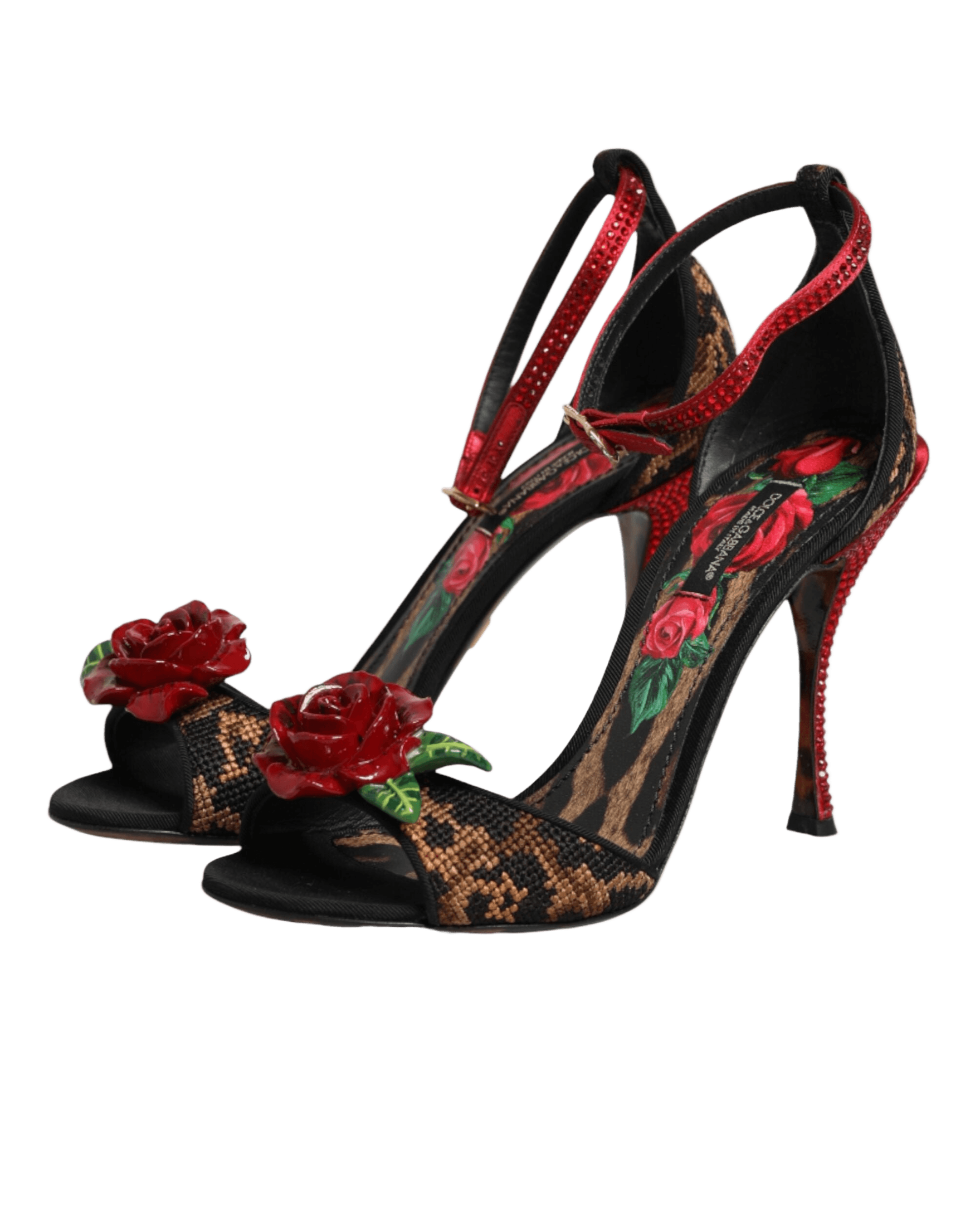 Dolce & Gabbana Brown Leopard Crystal Roses Sandals Shoes Glam Steals