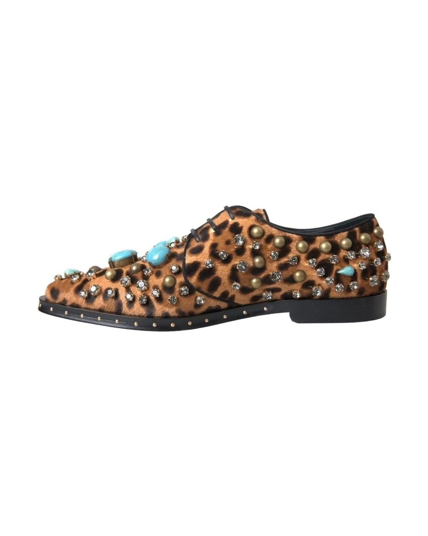 Dolce & Gabbana Brown Leopard Hair Crystal Dress Broque Shoes Shoes