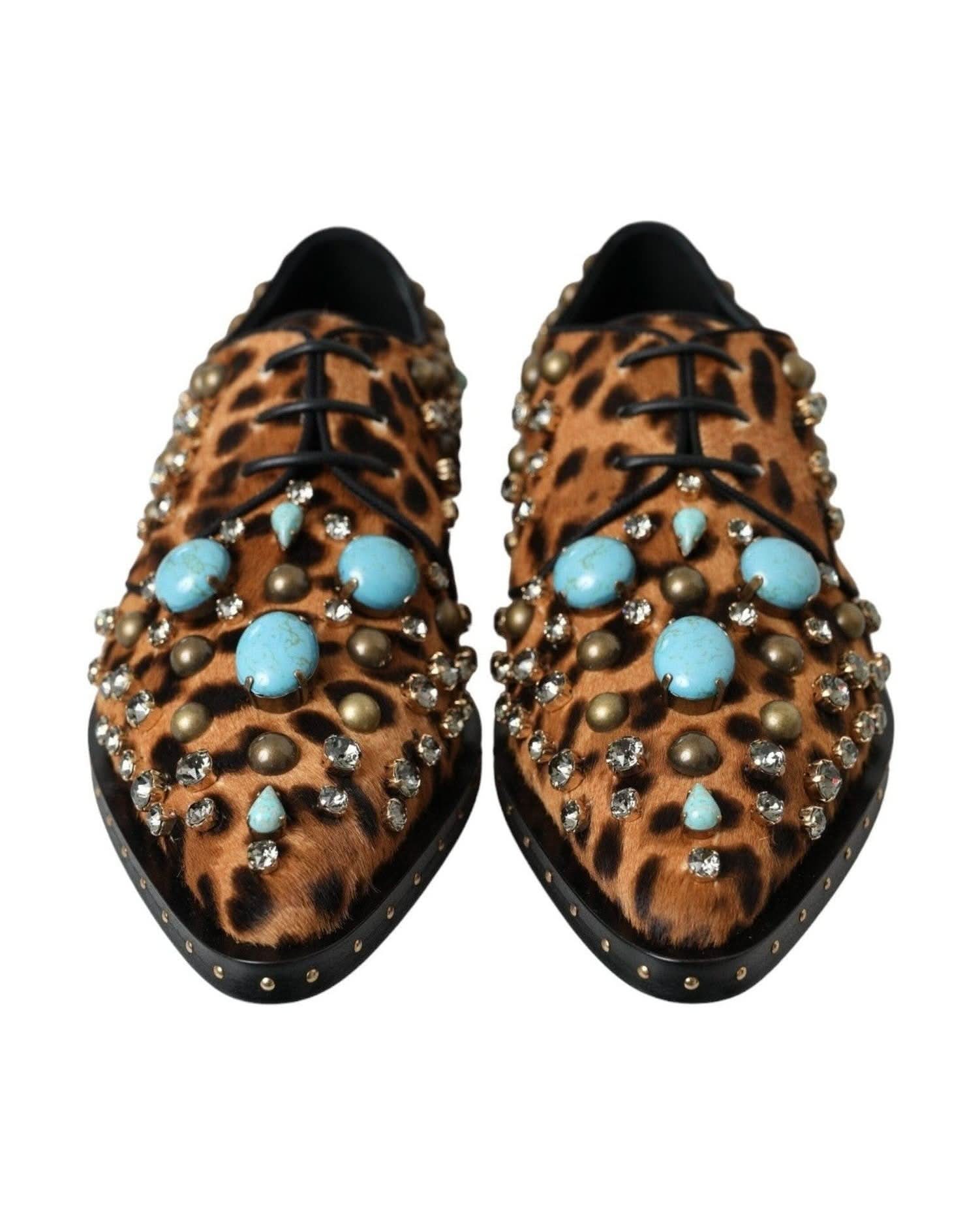 Dolce & Gabbana Brown Leopard Hair Crystal Dress Broque Shoes Shoes