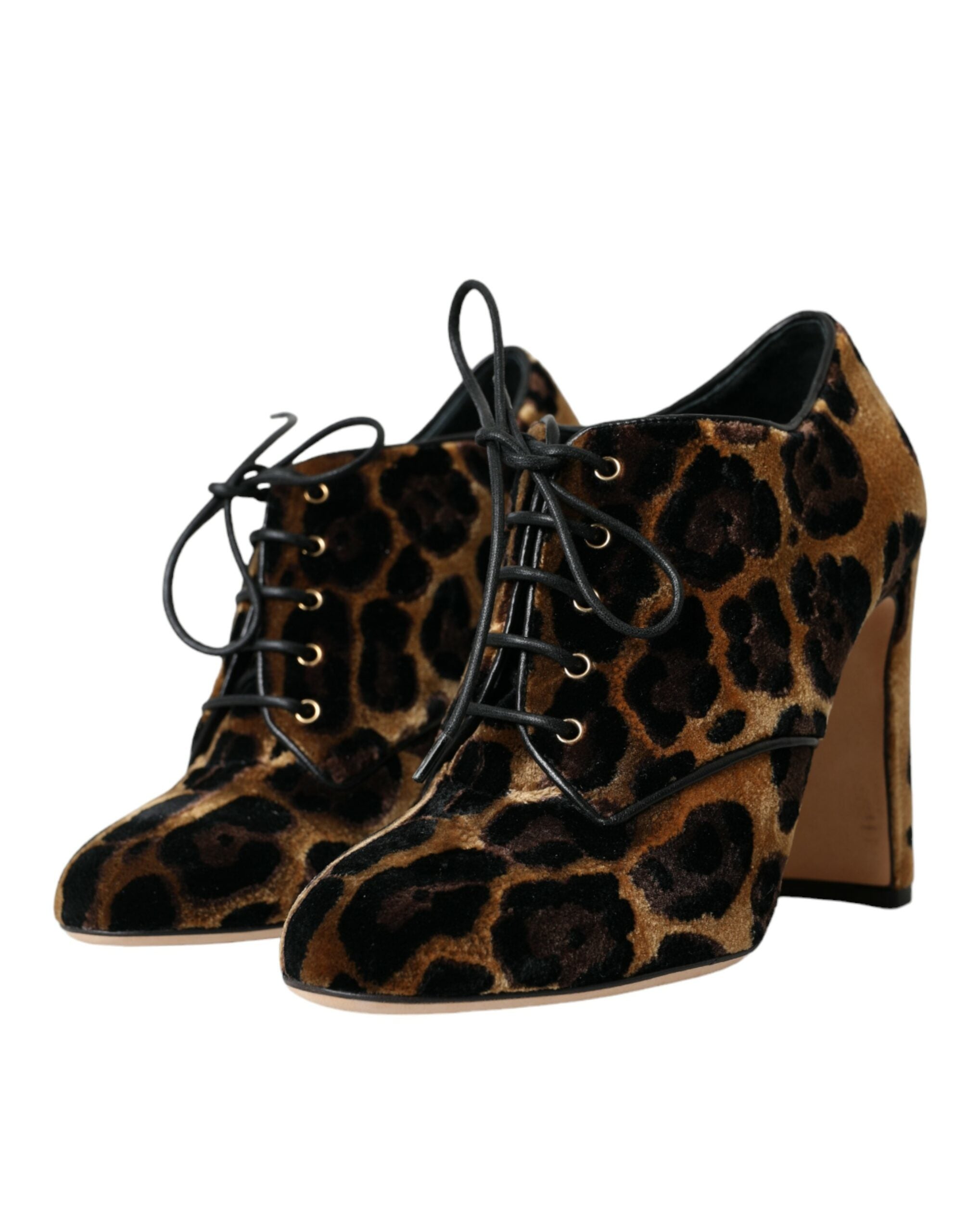 Dolce & Gabbana Brown Leopard Hair Lace Up Booties Shoes Glam Steals