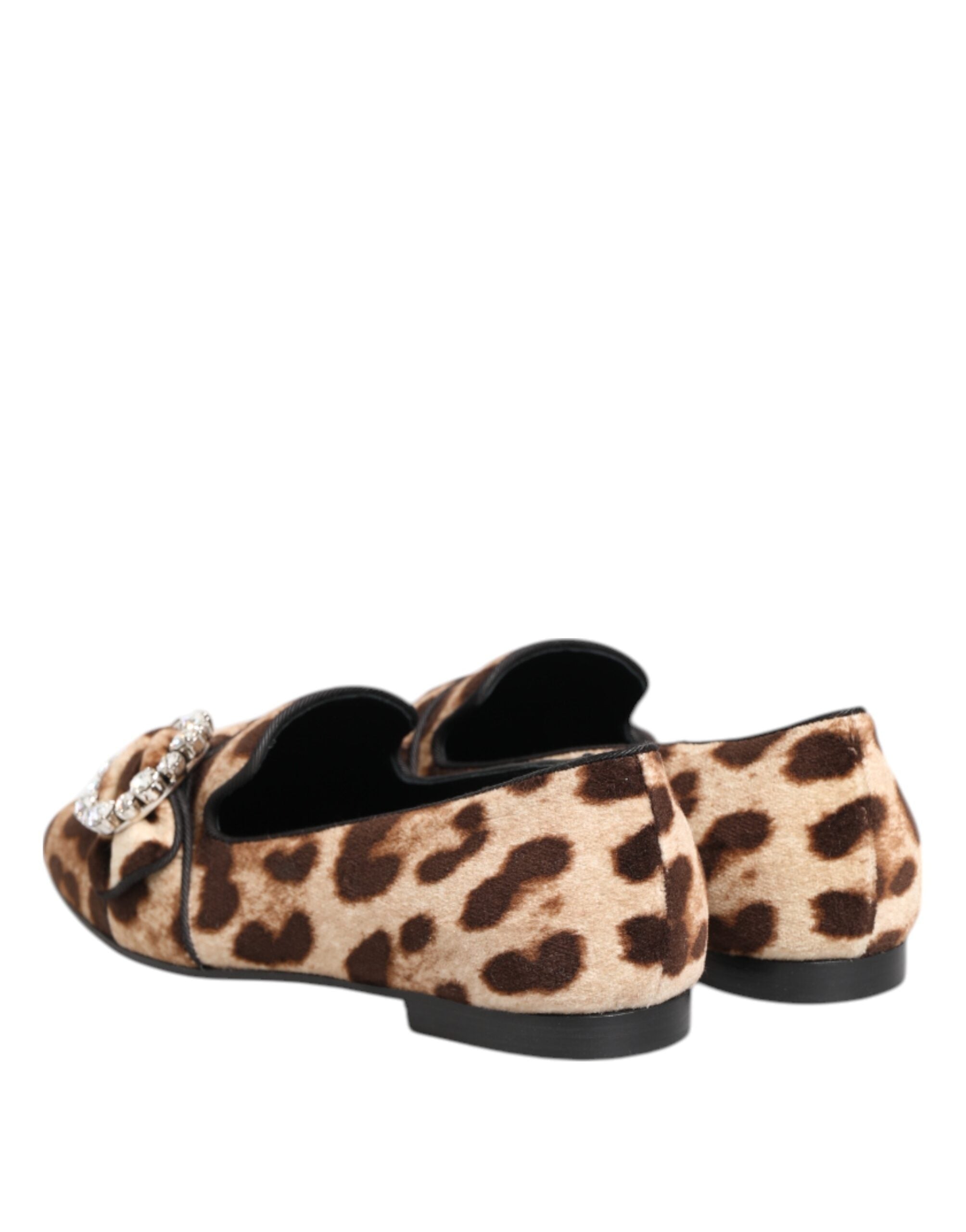 Dolce & Gabbana Brown Leopard Print Crystals Loafers Flats Shoes Glam Steals