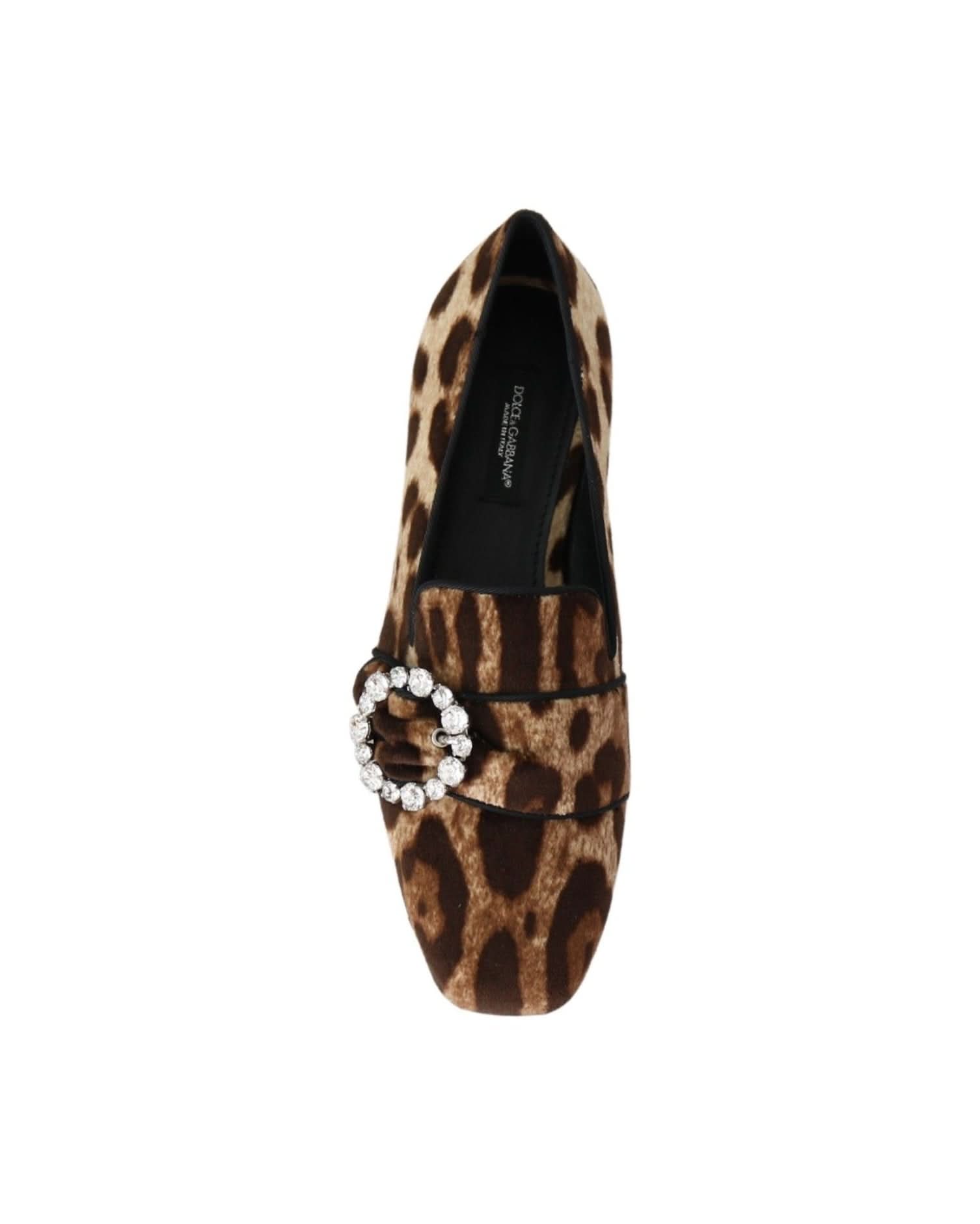 Dolce & Gabbana Brown Leopard Print Crystals Loafers Flats Shoes Flats