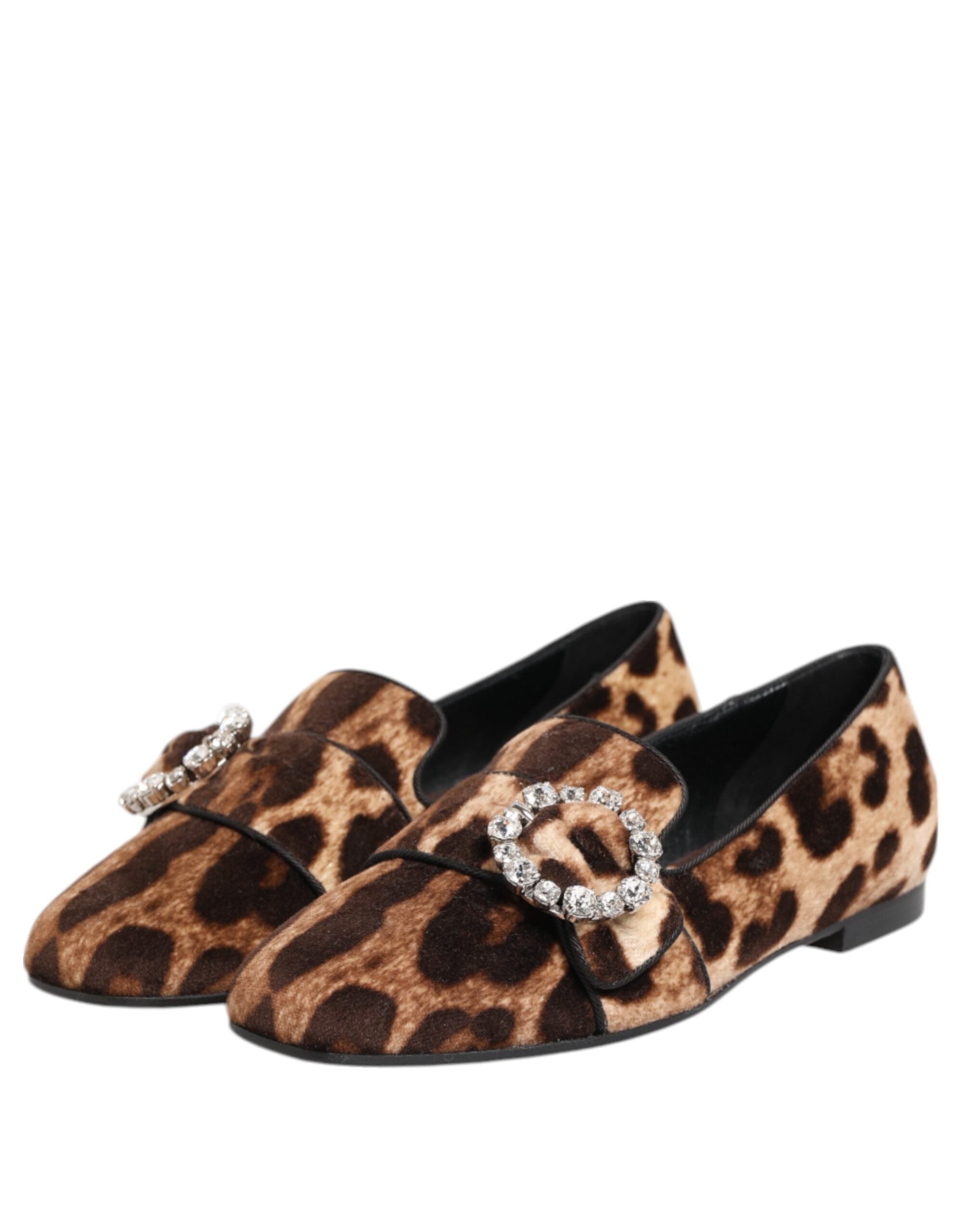 Dolce & Gabbana Brown Leopard Print Crystals Loafers Flats Shoes Glam Steals