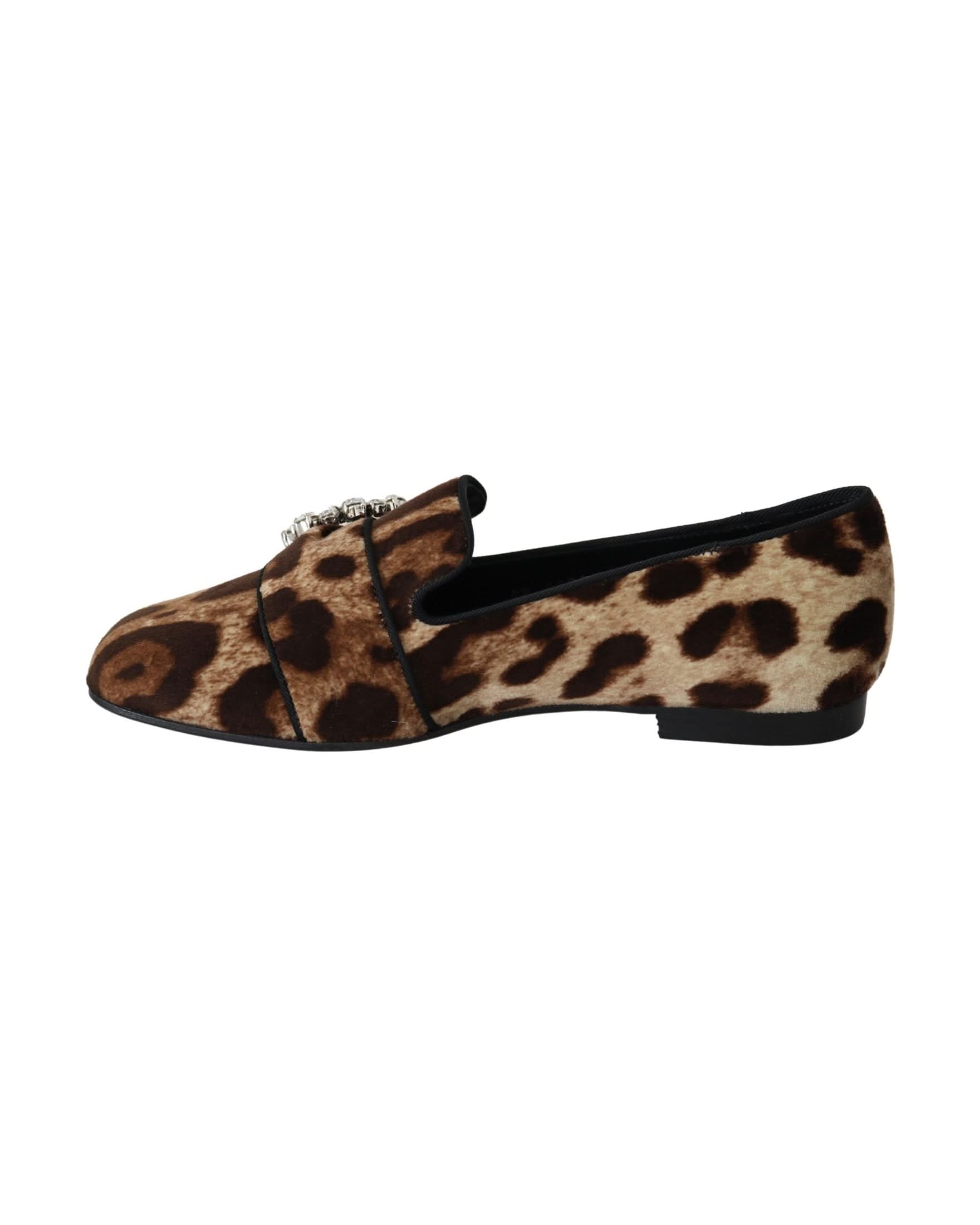 Dolce & Gabbana Brown Leopard Print Crystals Loafers Flats Shoes Flats