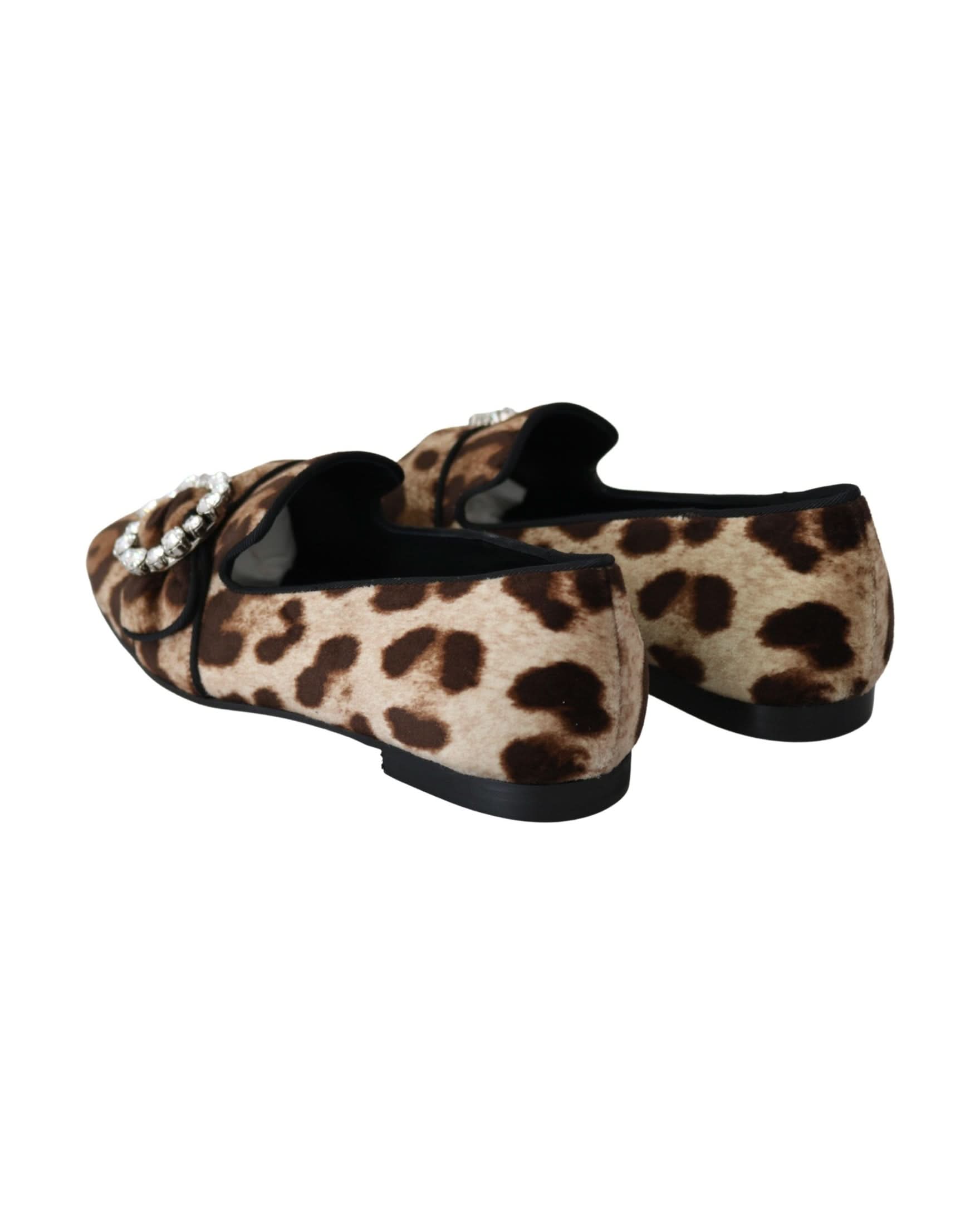 Dolce & Gabbana Brown Leopard Print Crystals Loafers Flats Shoes Flats