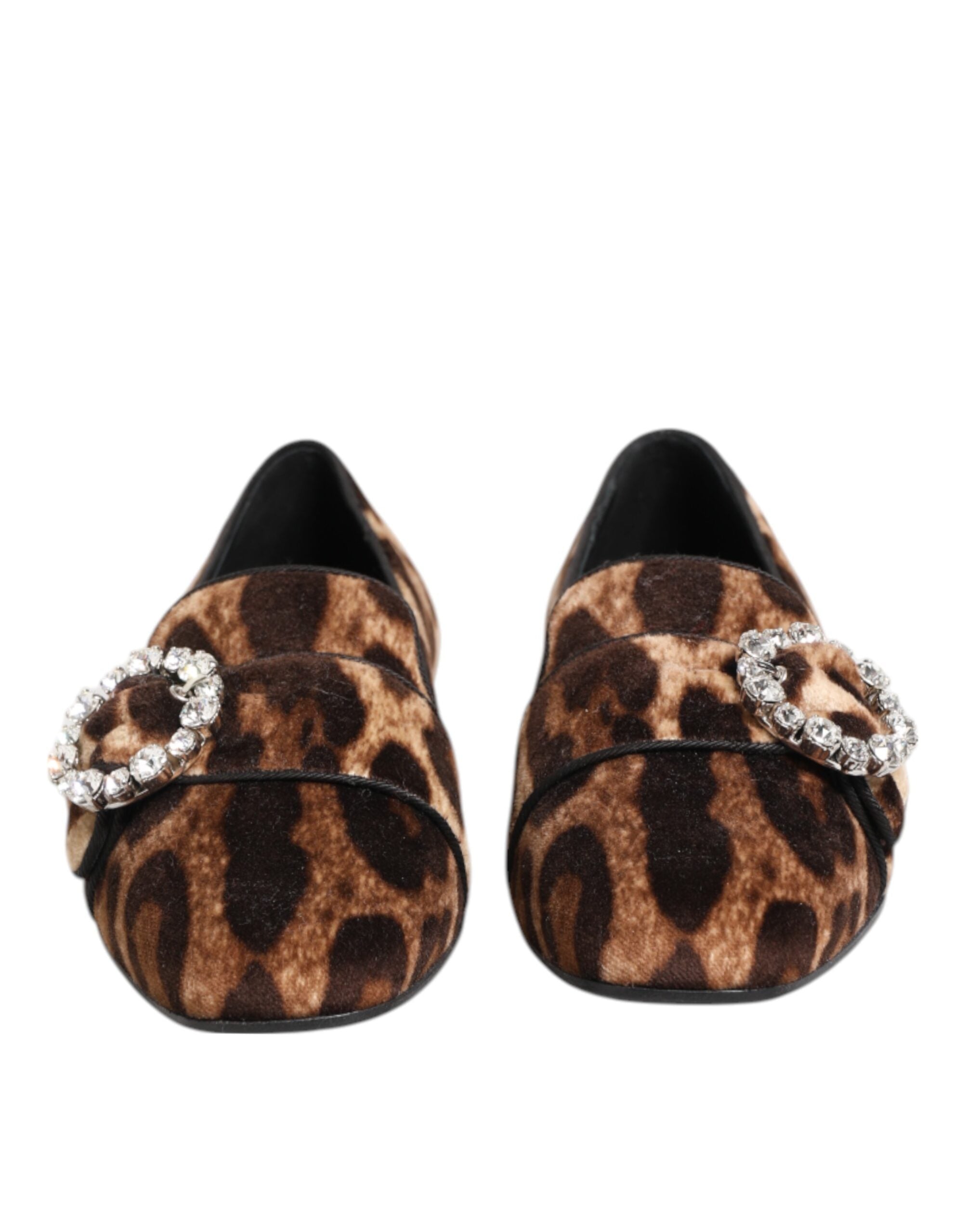 Dolce & Gabbana Brown Leopard Print Crystals Loafers Flats Shoes Glam Steals