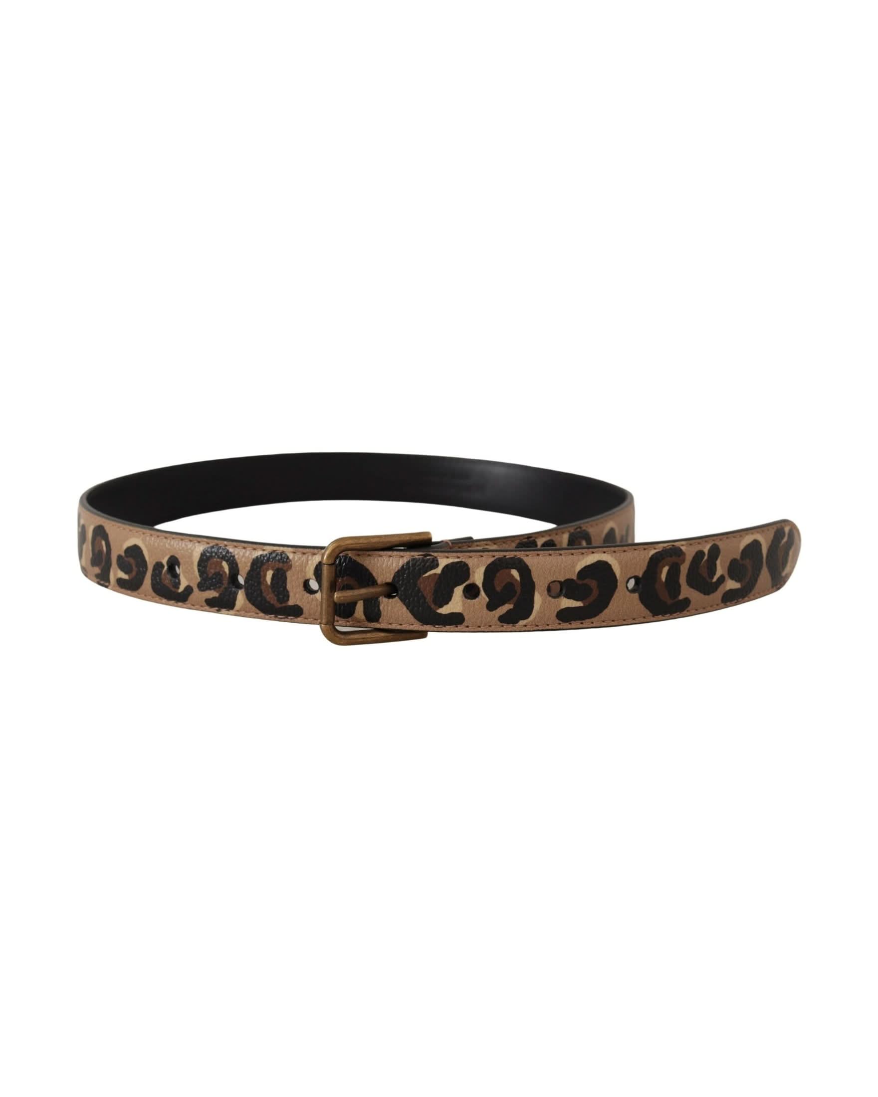 Dolce & Gabbana Brown Leopard Print Vintage Metal Waist Buckle Belt Belts