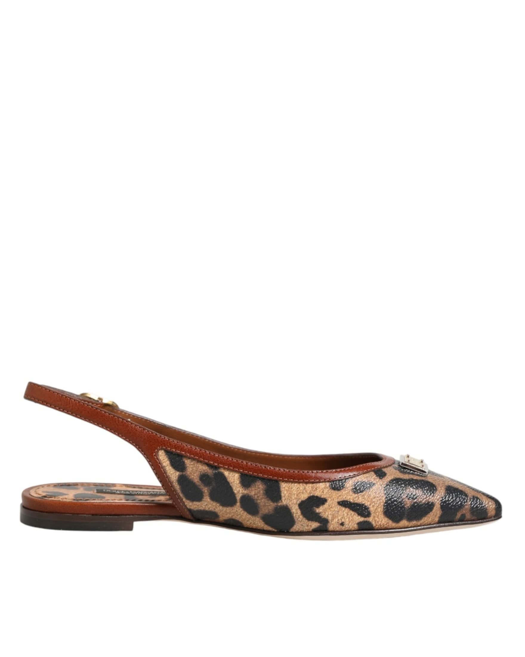 Dolce & Gabbana Brown Leopard Slingback Flats Sandals Shoes Flats