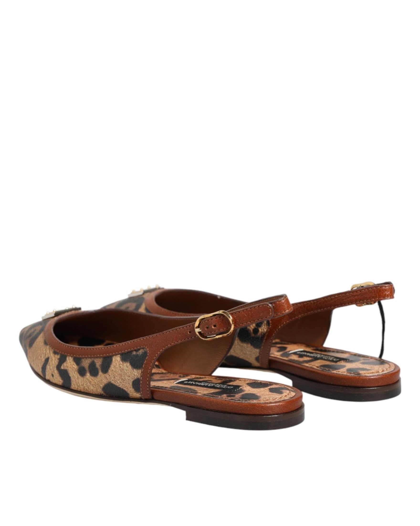 Dolce & Gabbana Brown Leopard Slingback Flats Sandals Shoes Flats