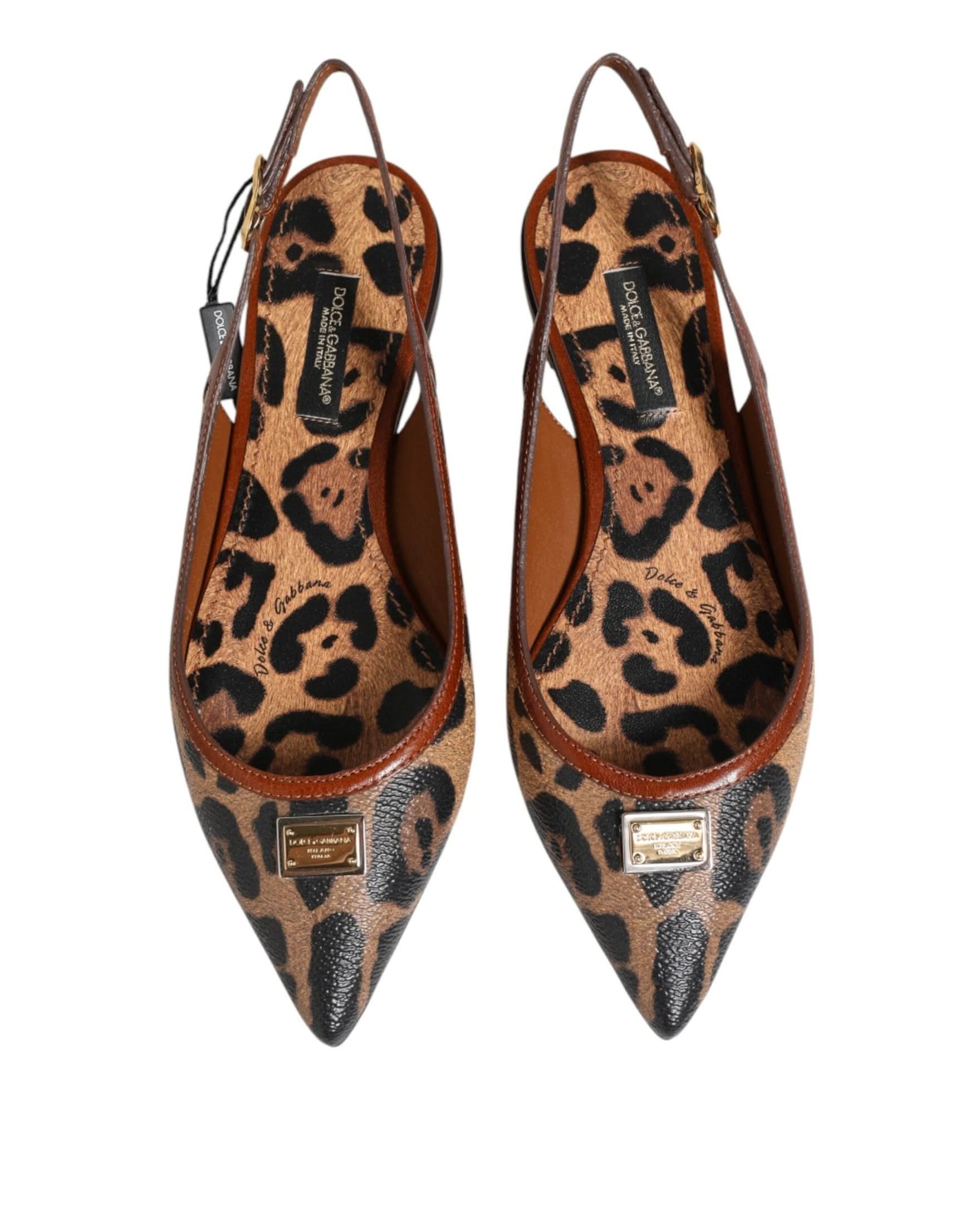Dolce & Gabbana Brown Leopard Slingback Flats Sandals Shoes Flats