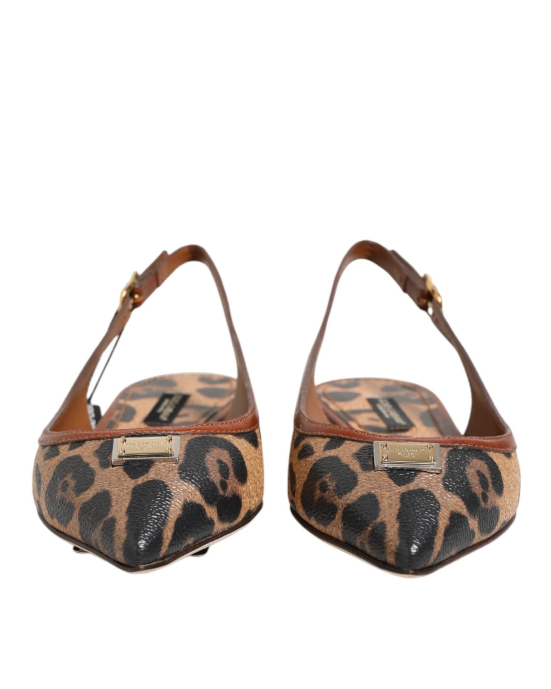 Dolce & Gabbana Brown Leopard Slingback Flats Sandals Shoes Flats
