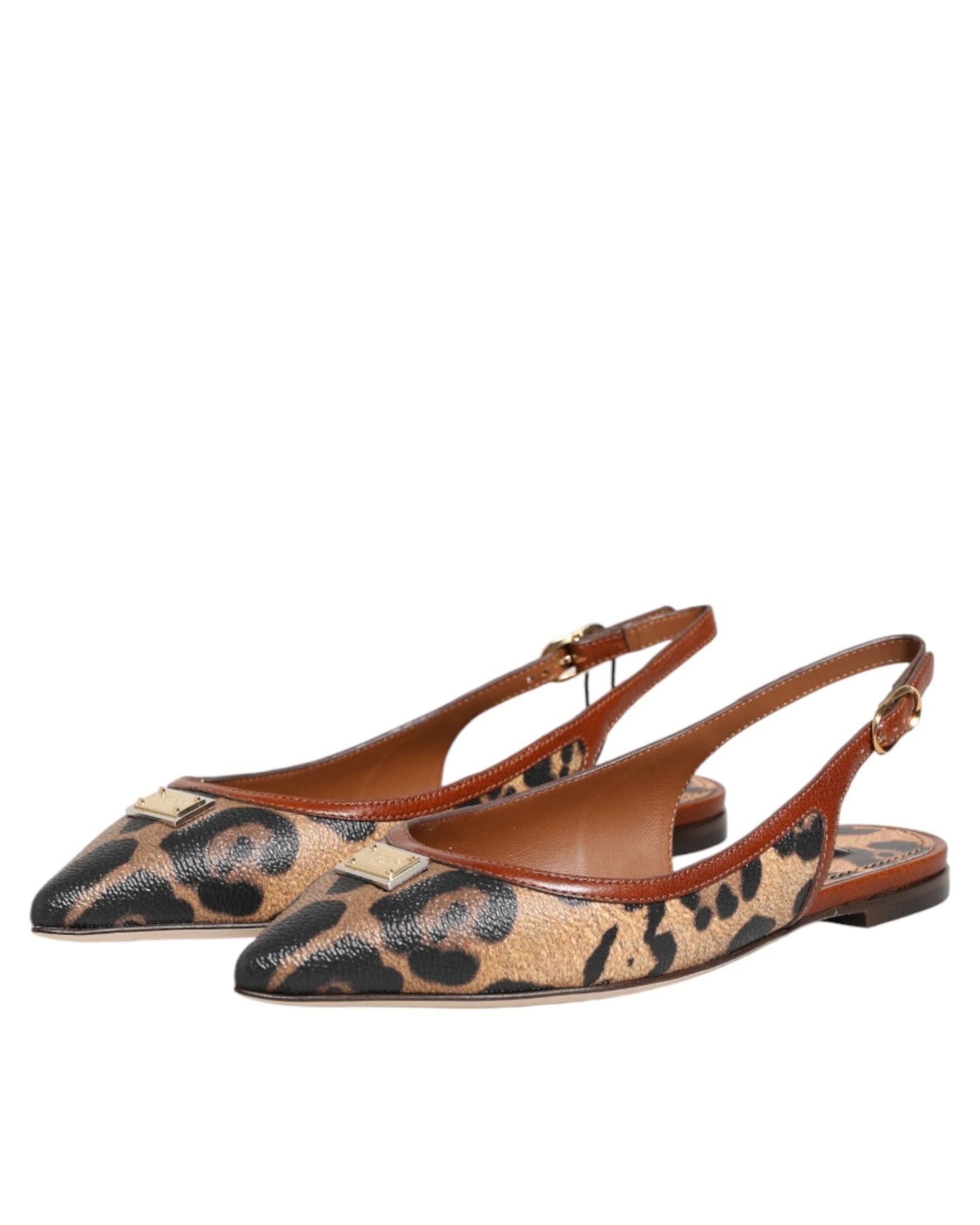 Dolce & Gabbana Brown Leopard Slingback Flats Sandals Shoes Flats