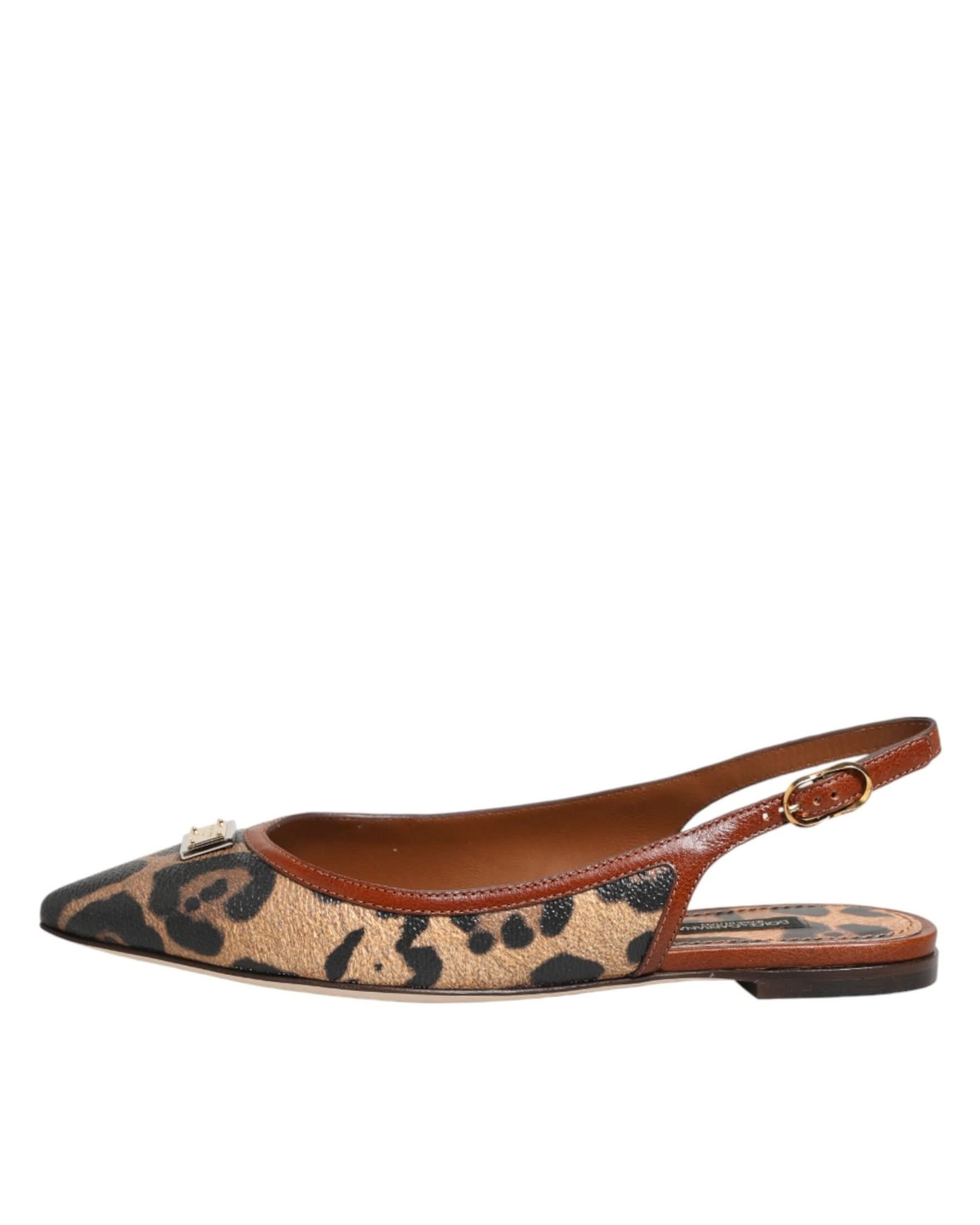 Dolce & Gabbana Brown Leopard Slingback Flats Sandals Shoes Flats