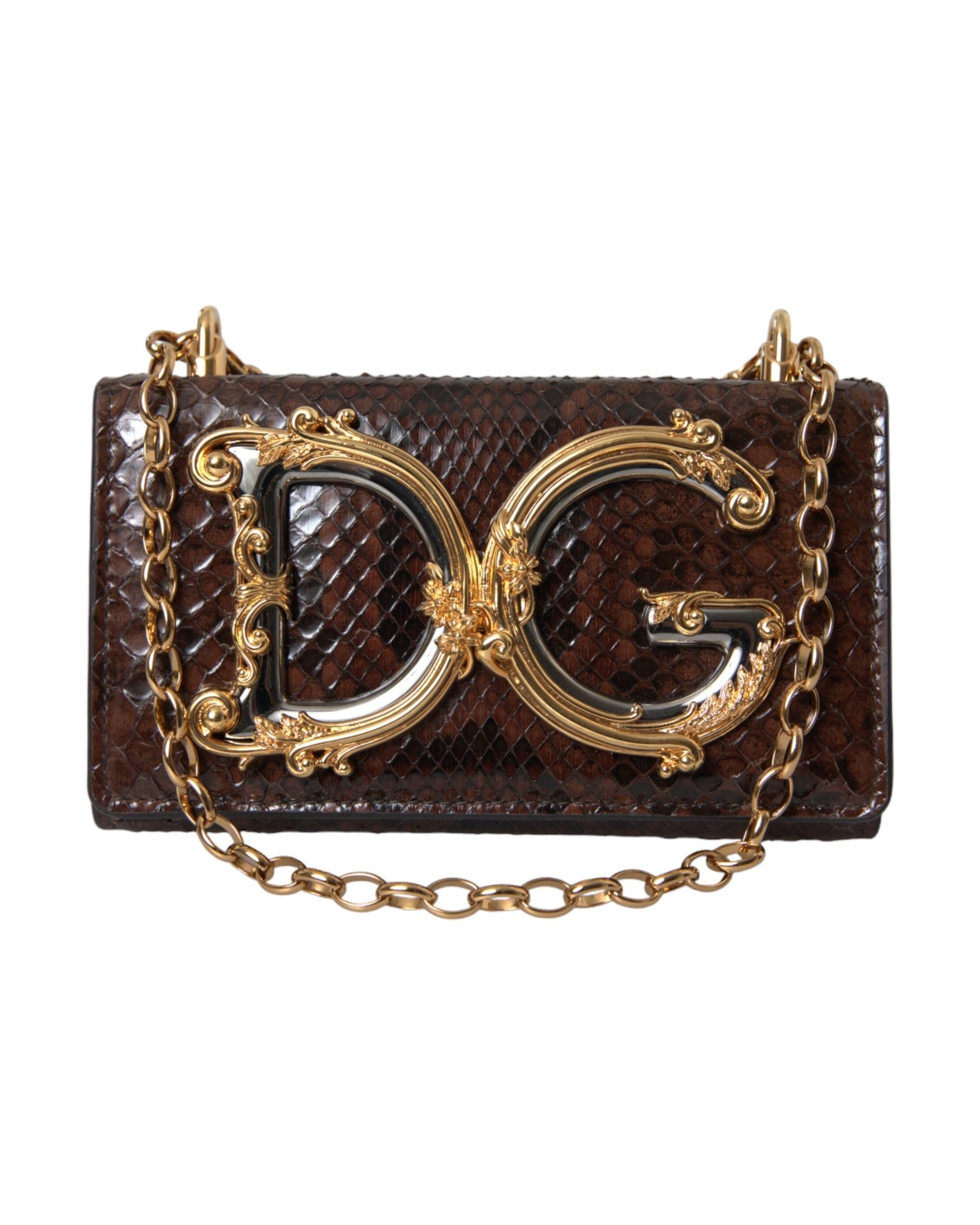 Dolce & Gabbana Python Leather Dg Girls Crossbody Phone Brown Bag Glam Steals