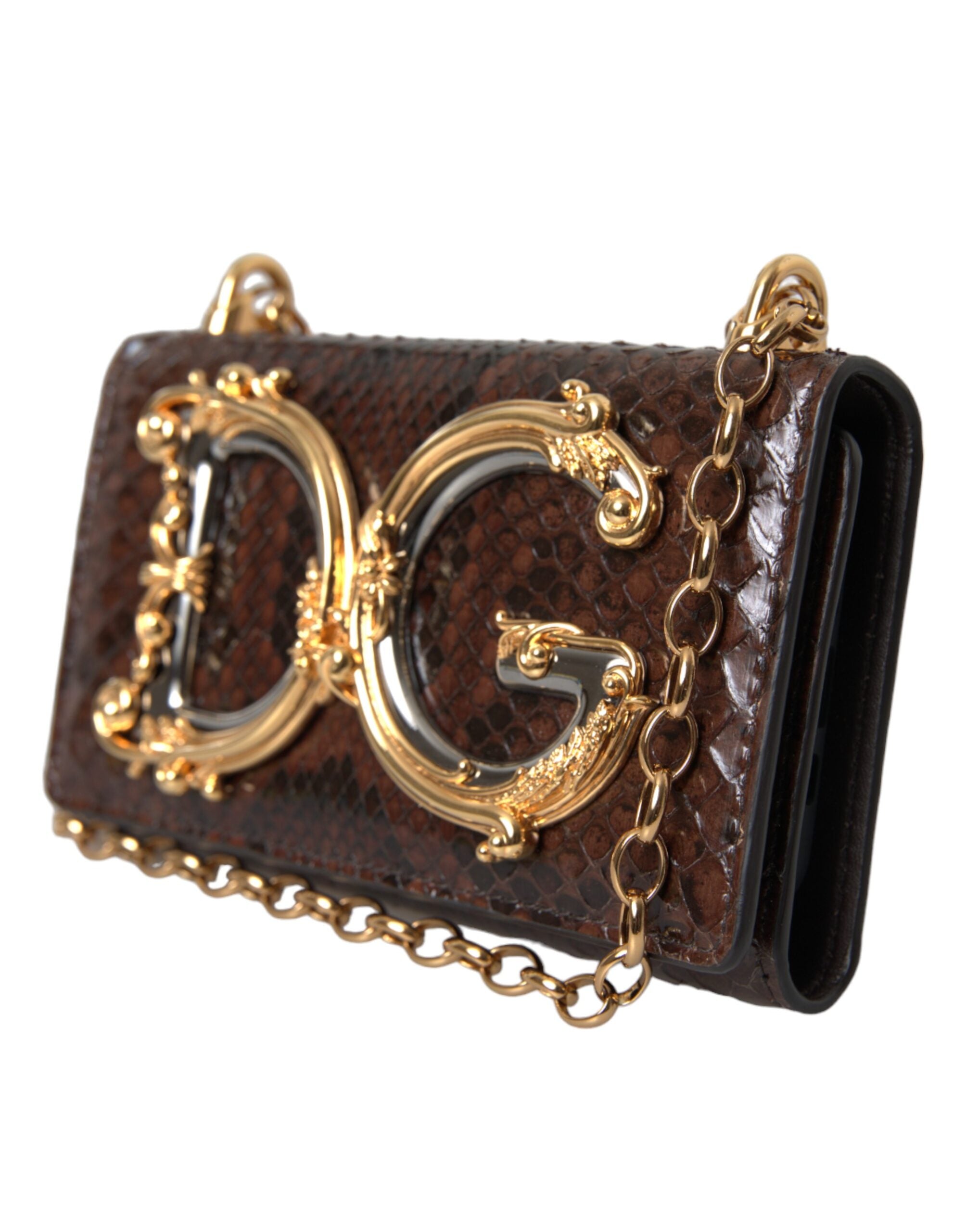 Dolce & Gabbana Python Leather Dg Girls Crossbody Phone Brown Bag Glam Steals