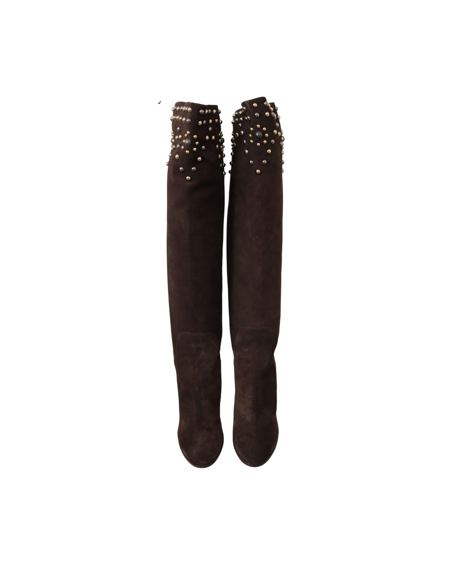 Dolce & Gabbana Brown Suede Studded Knee High Shoes Boots Glam Steals
