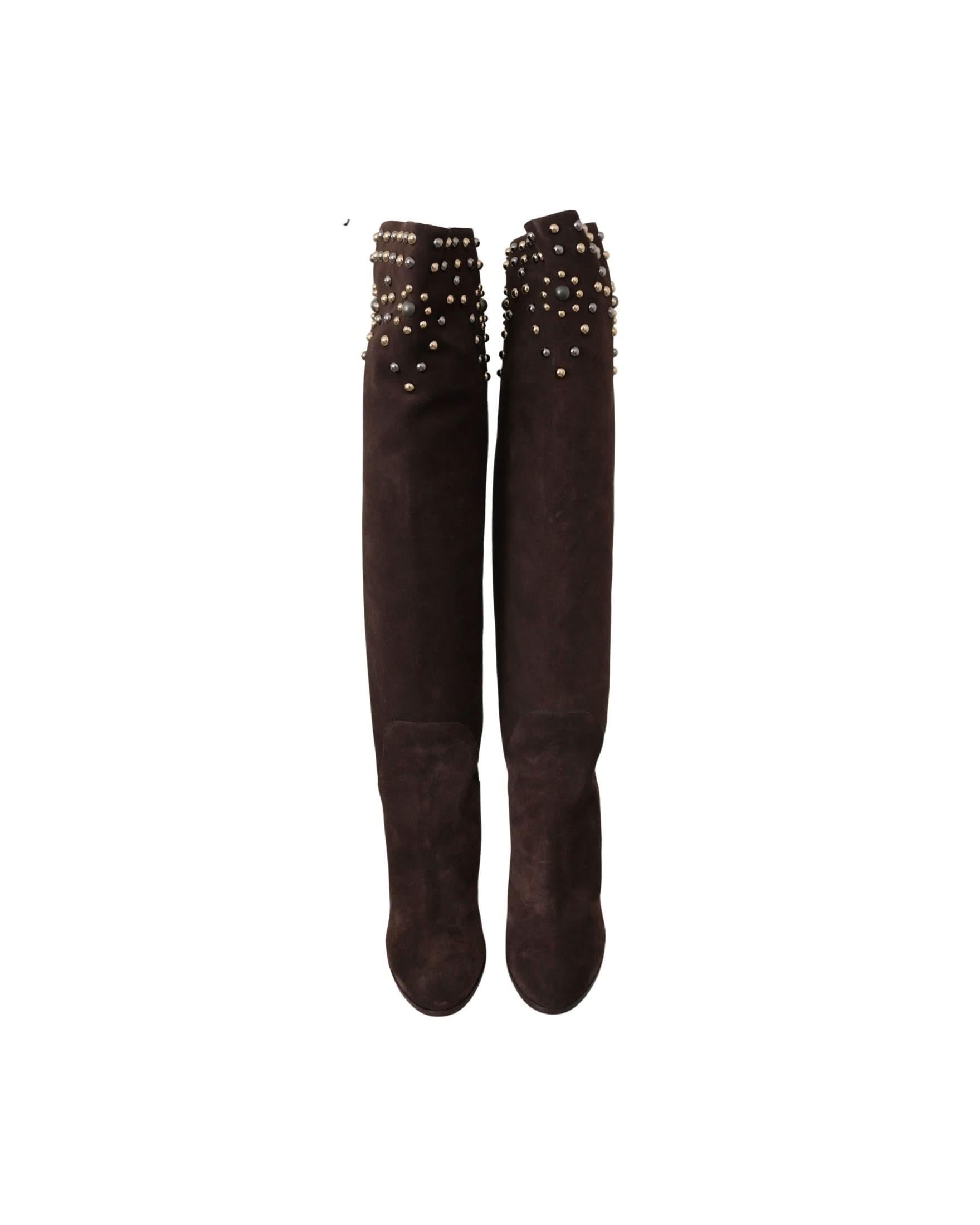 Dolce & Gabbana Brown Suede Studded Knee High Shoes Boots Boots