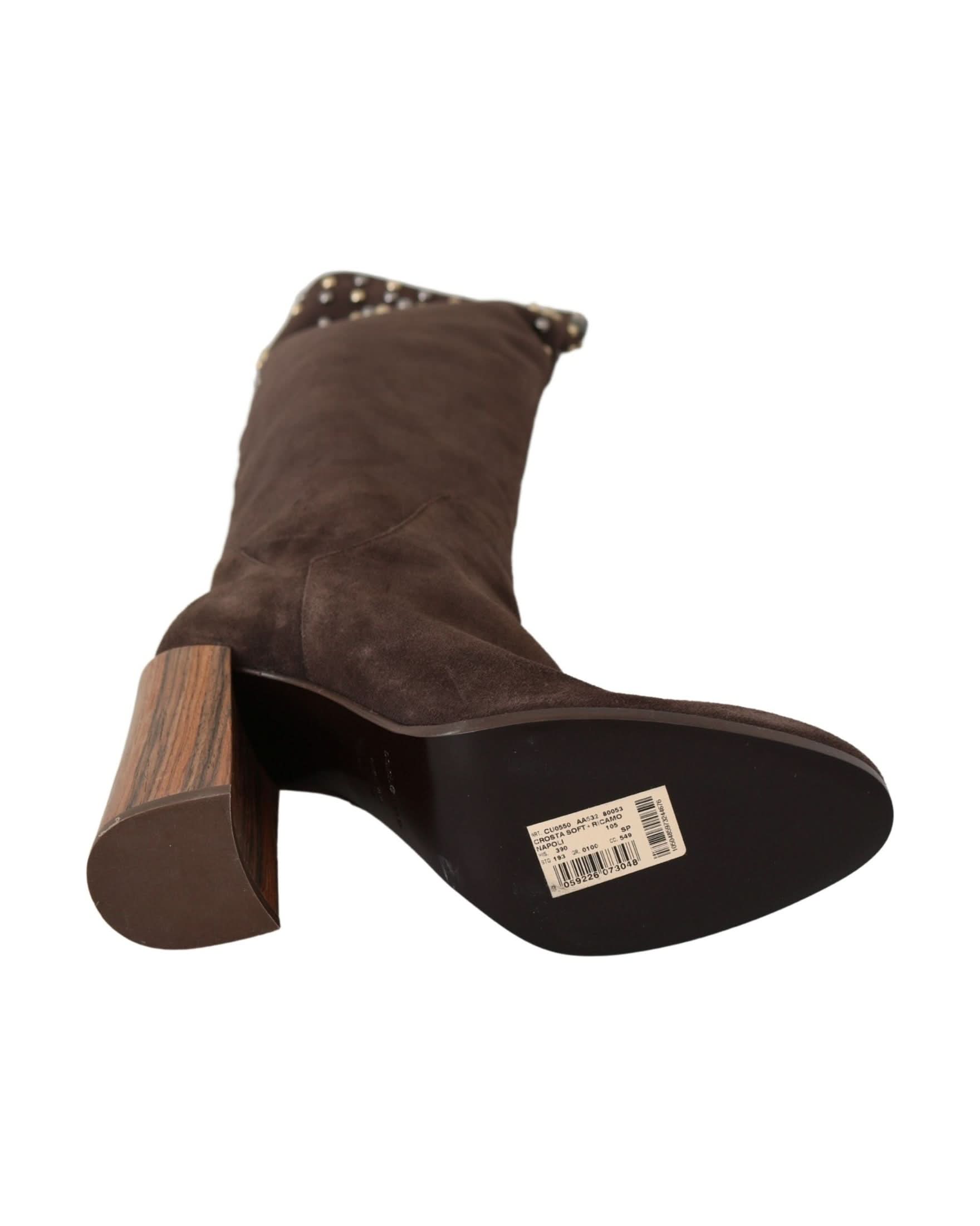 Dolce & Gabbana Brown Suede Studded Knee High Shoes Boots Boots