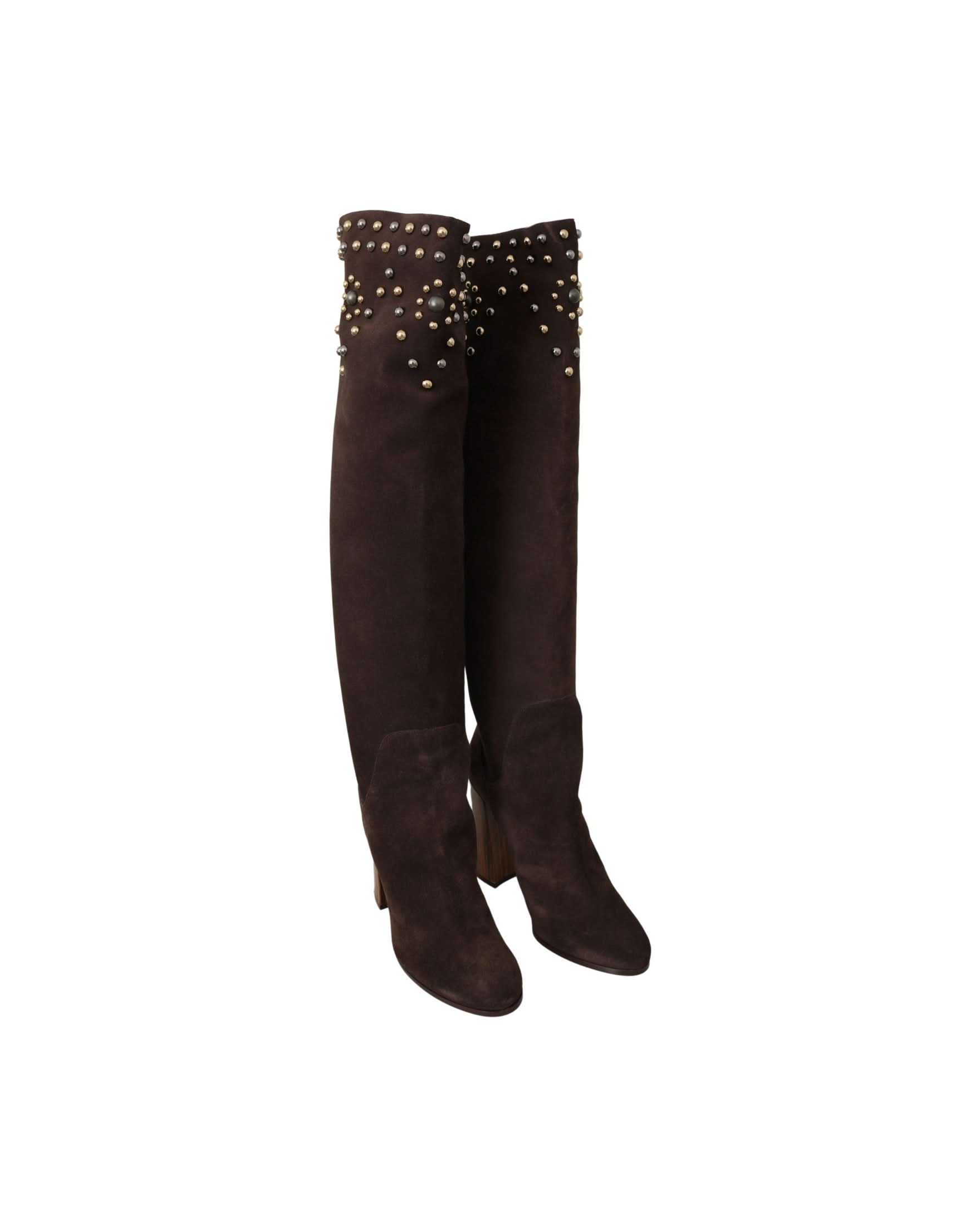 Dolce & Gabbana Brown Suede Studded Knee High Shoes Boots Boots