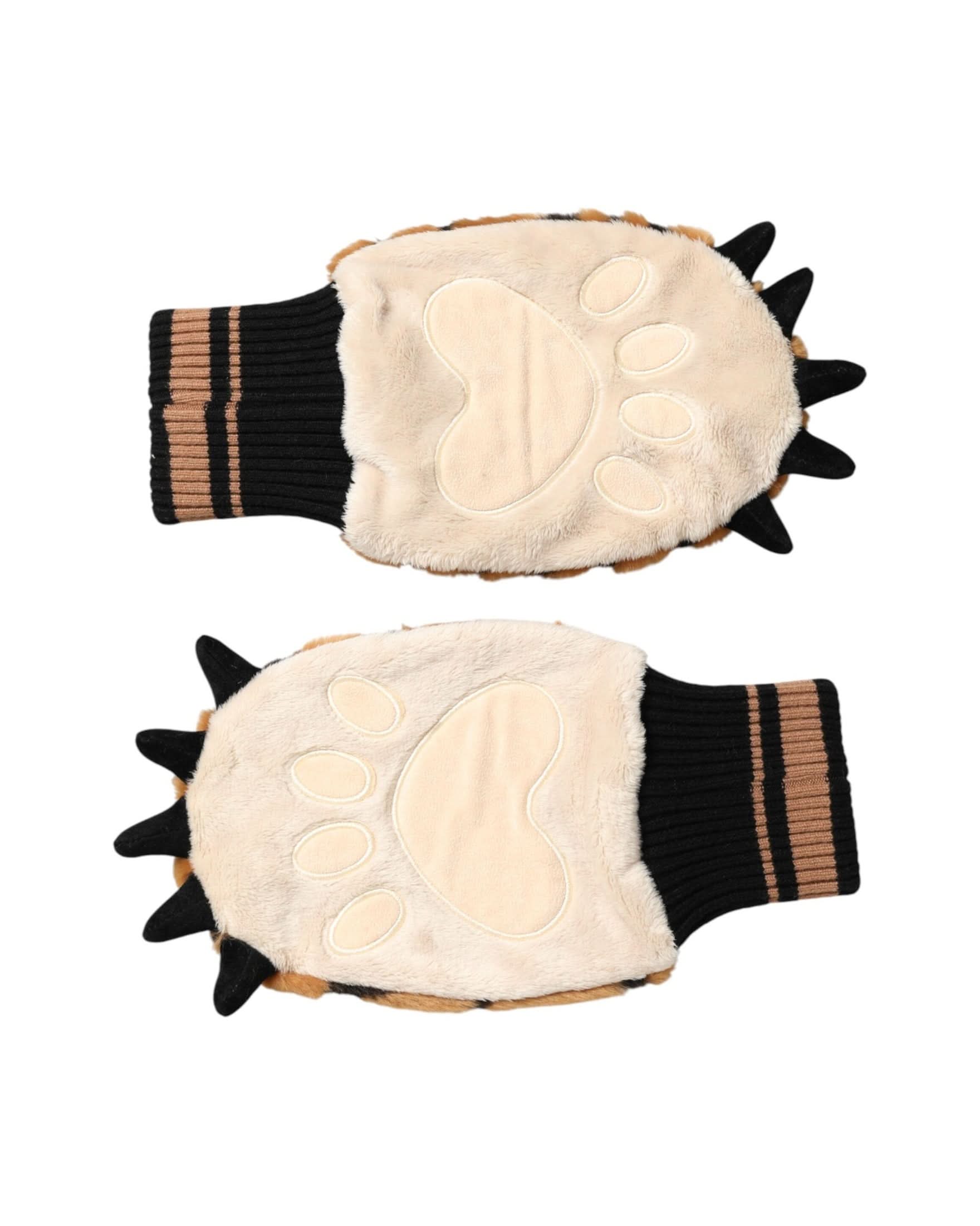 Dolce & Gabbana Brown Tiger Knitted Fur Wrist Mitten Gloves Gloves & Mittens