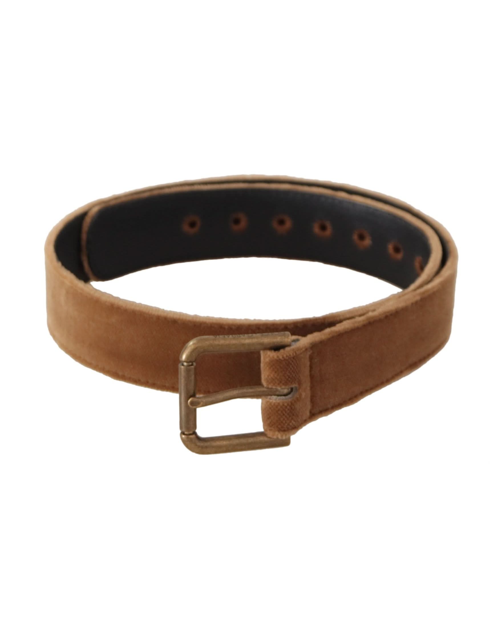 Dolce & Gabbana Brown Velvet Bronze Vintage Logo Metal Buckle Belt Belts