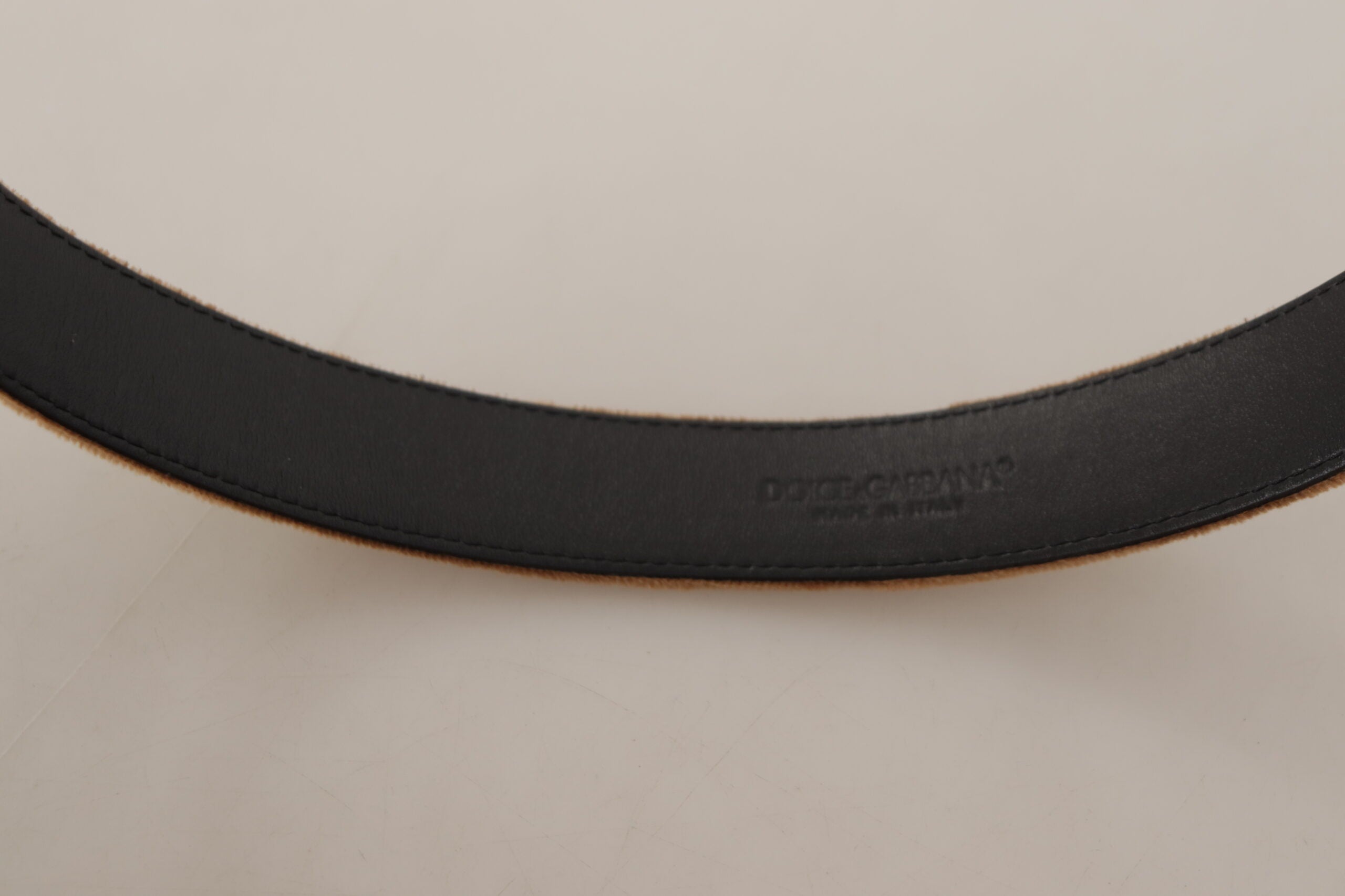 Dolce & Gabbana Brown Velvet Bronze Vintage Logo Metal Buckle Belt Glam Steals