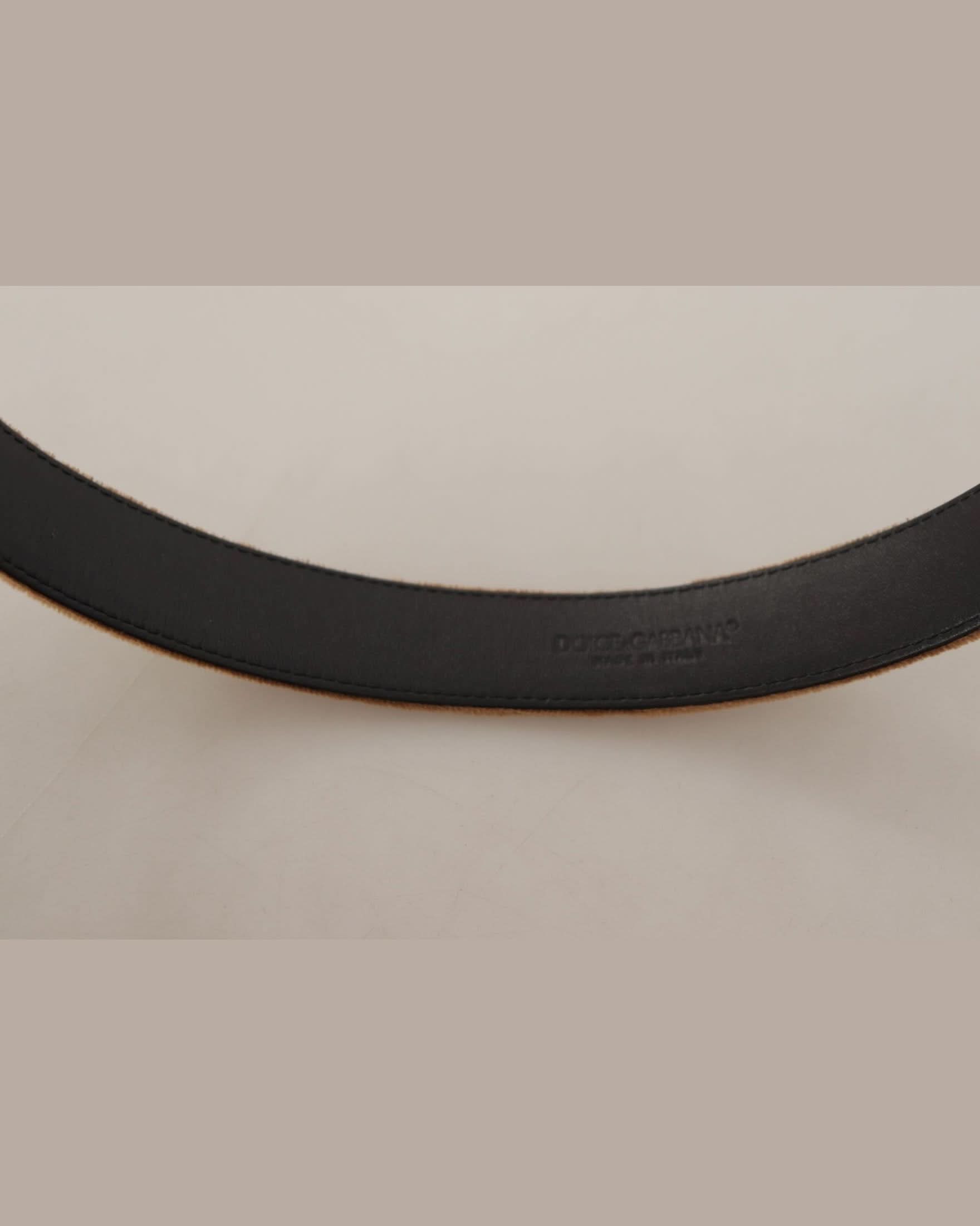 Dolce & Gabbana Brown Velvet Bronze Vintage Logo Metal Buckle Belt Belts