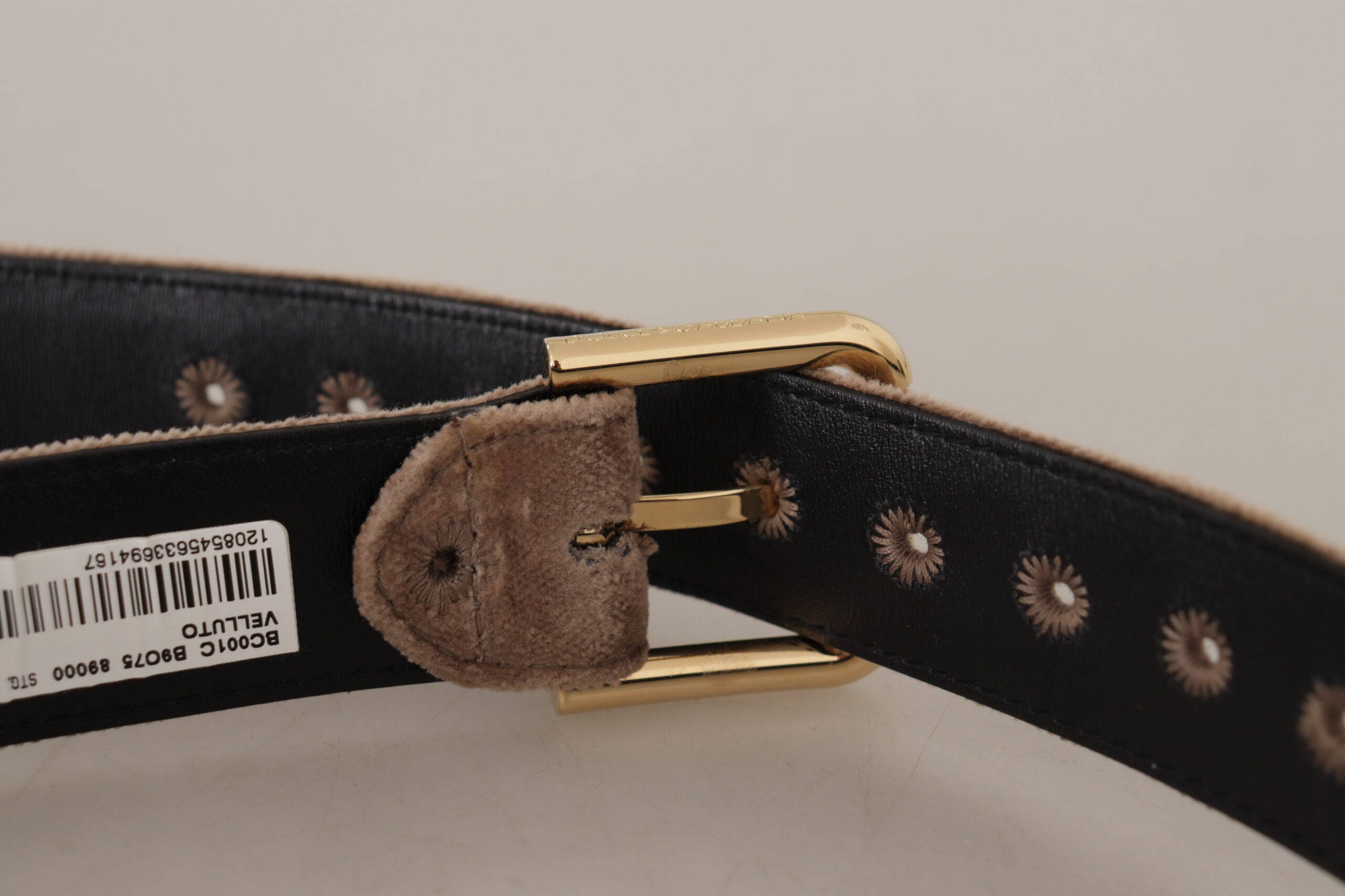 Dolce & Gabbana Brown Velvet Light Gold Tone Logo Metal Buckle Belt Glam Steals