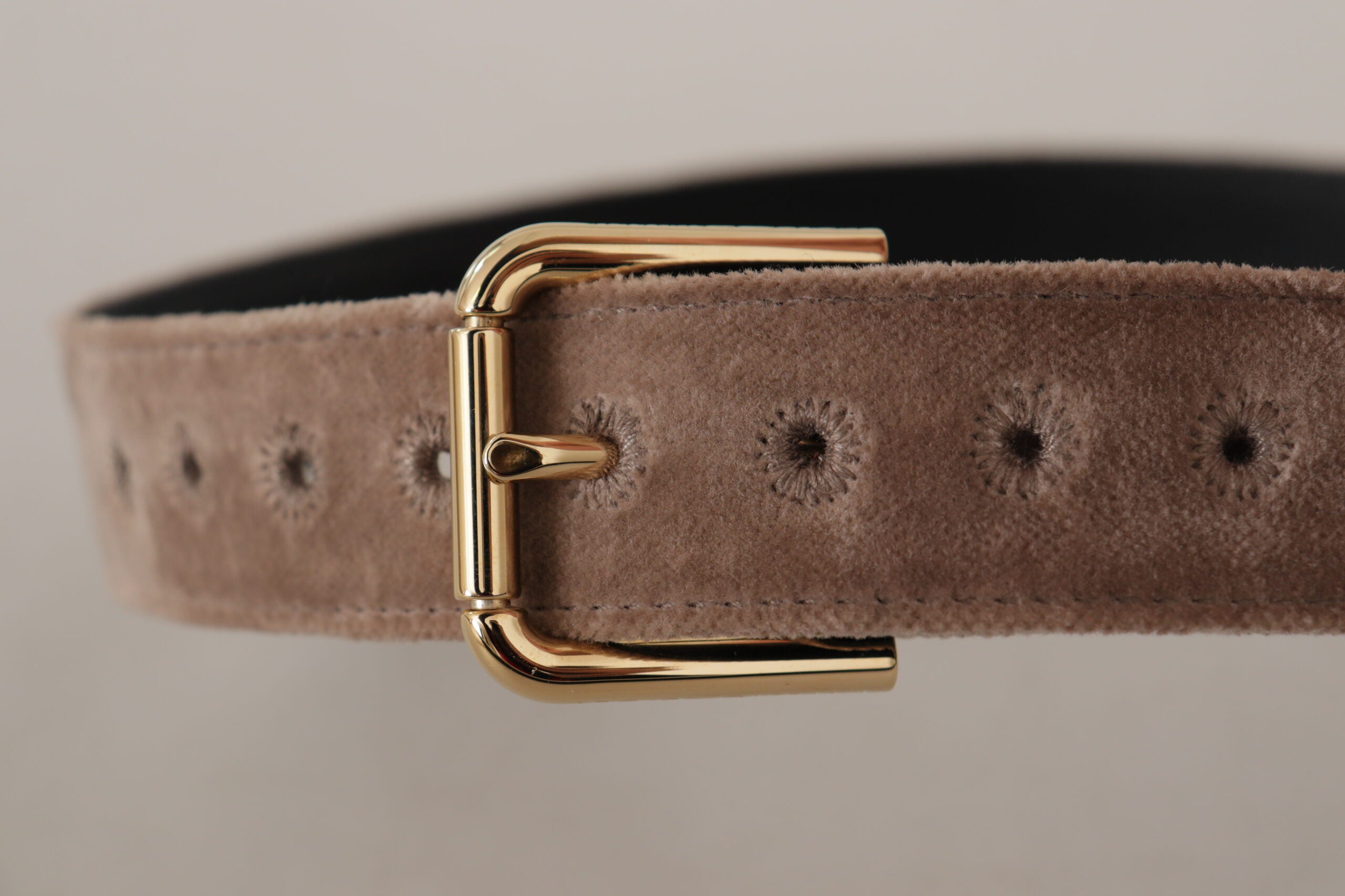 Dolce & Gabbana Brown Velvet Light Gold Tone Logo Metal Buckle Belt Glam Steals
