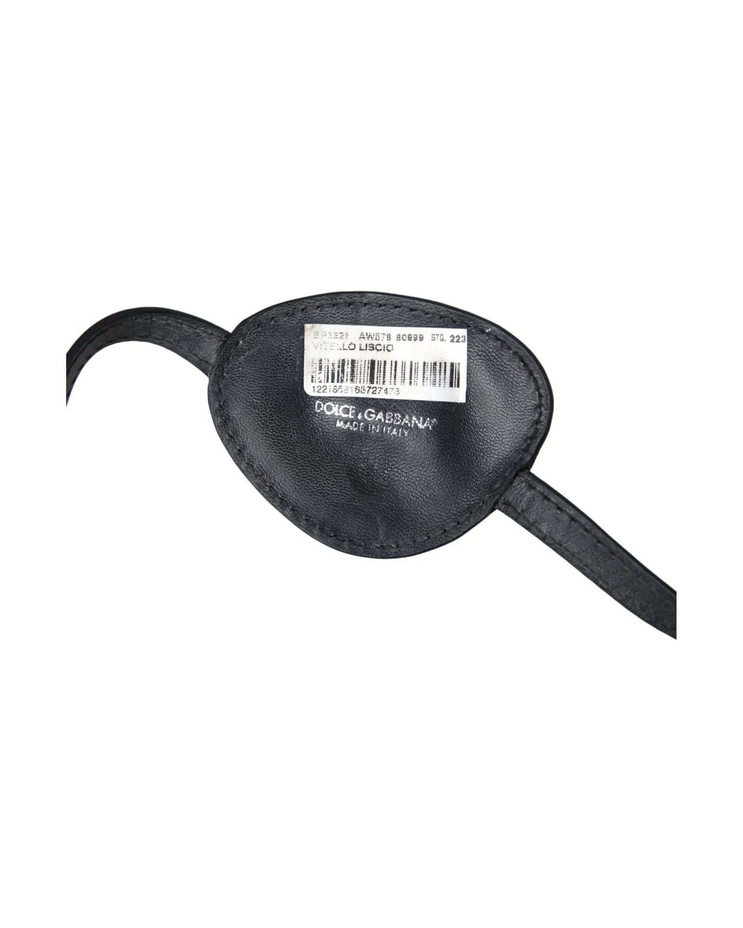 Dolce & Gabbana Black Calfskin Leather Metal Dg Logo Eye Patch Fashion Face Masks