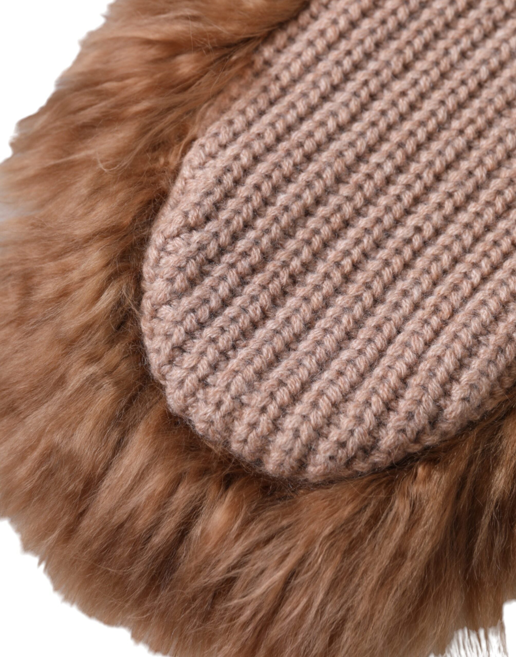 Dolce & Gabbana Cashmere Knitted Fur Mid Arm Mitten Brown Gloves Glam Steals