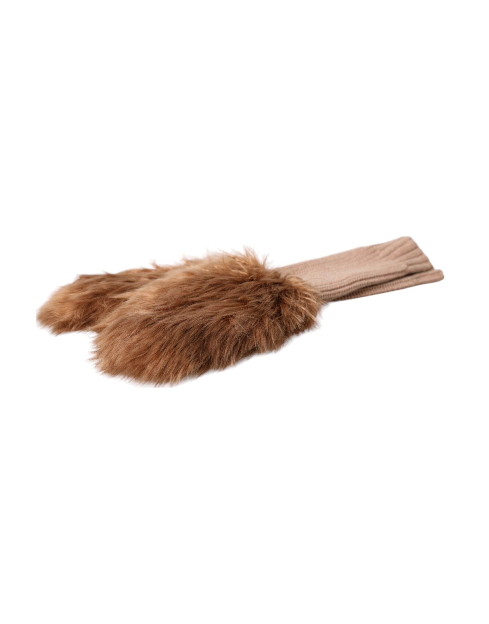 Dolce & Gabbana Cashmere Knitted Fur Mid Arm Mitten Brown Gloves Glam Steals