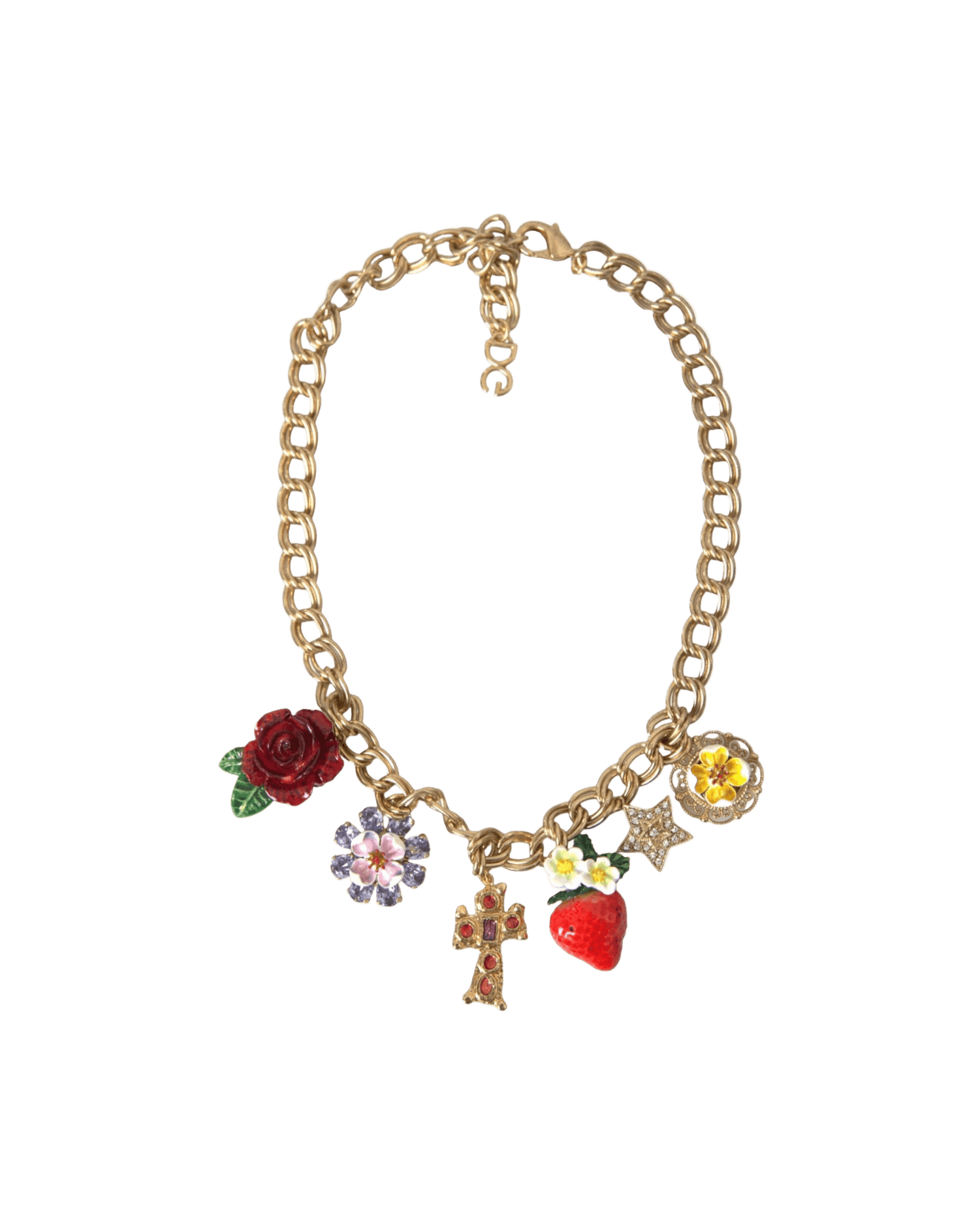 Dolce & Gabbana Gold Chain Rose Cross Strawberry Star Pendant Necklace Necklaces