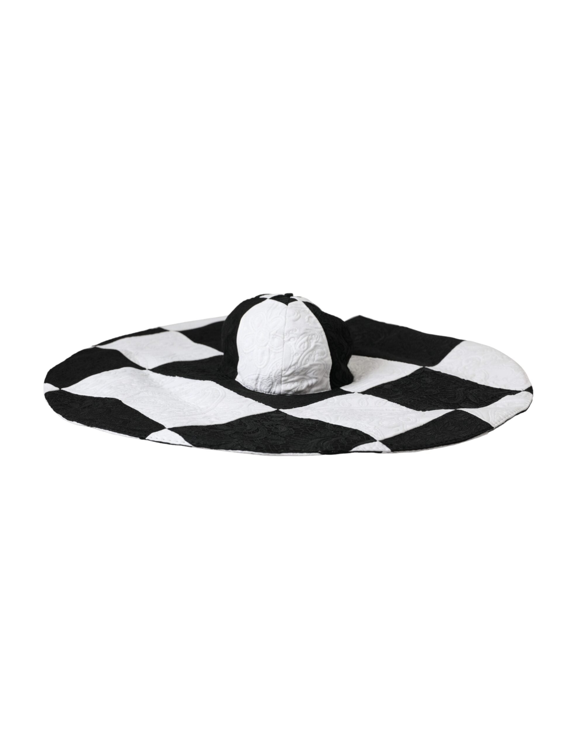 Dolce & Gabbana Checkered Wide Brim Floppy Black White Hat Glam Steals