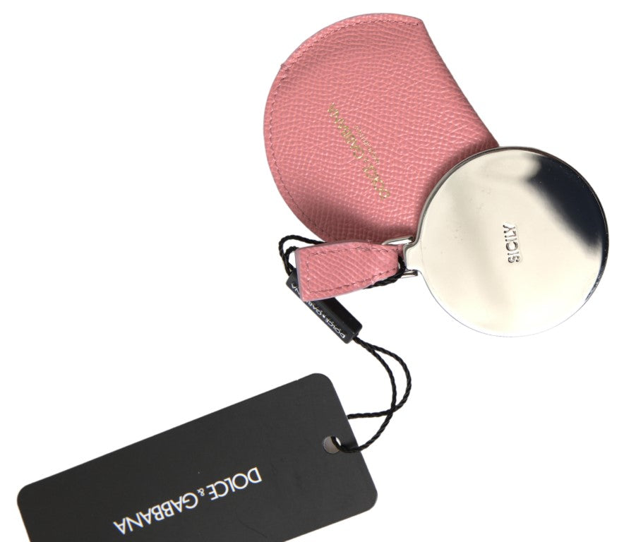 Dolce & Gabbana Chic Leather Hand Mirror Pink Holder Glam Steals