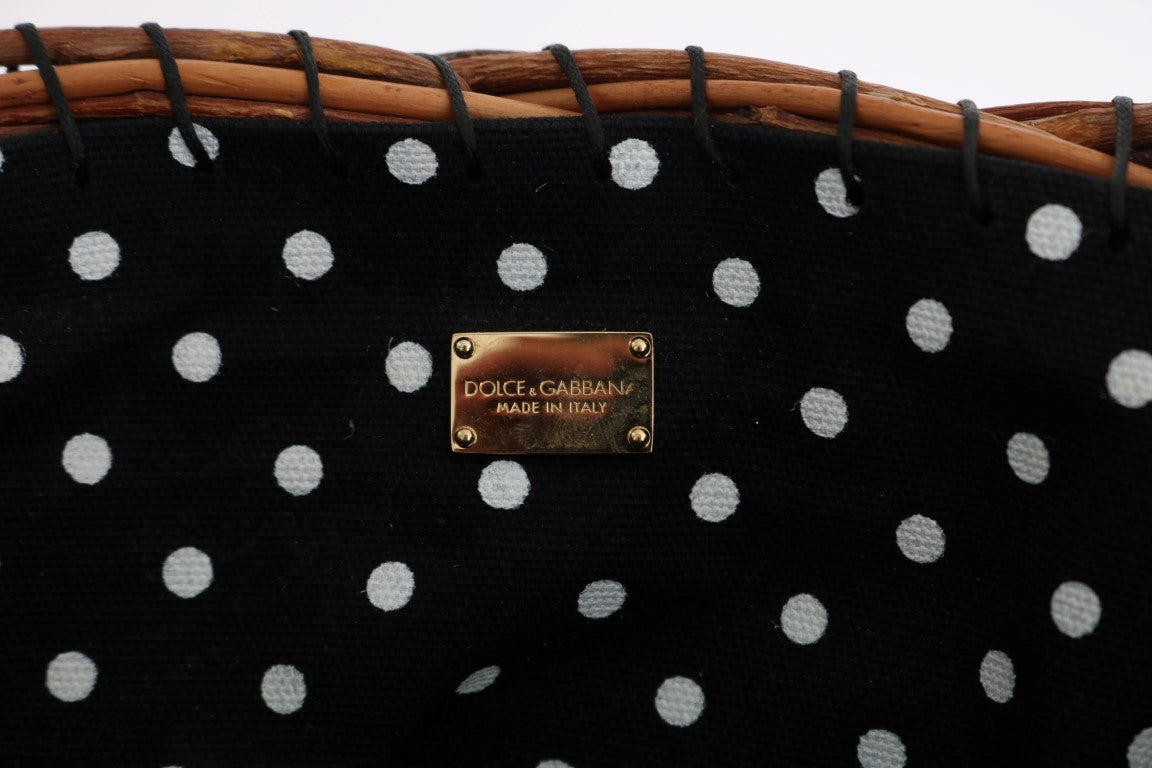 Dolce & Gabbana Chic & Straw Snakeskin Bucket Beige Black Bag Glam Steals