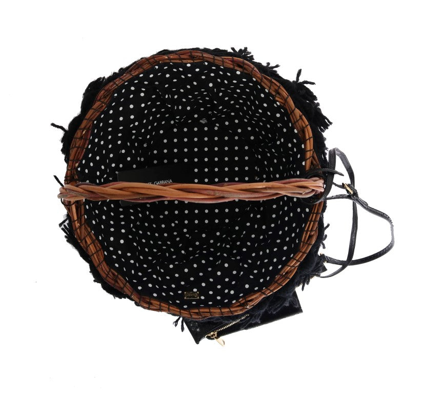 Dolce & Gabbana Chic & Straw Snakeskin Bucket Beige Black Bag Glam Steals