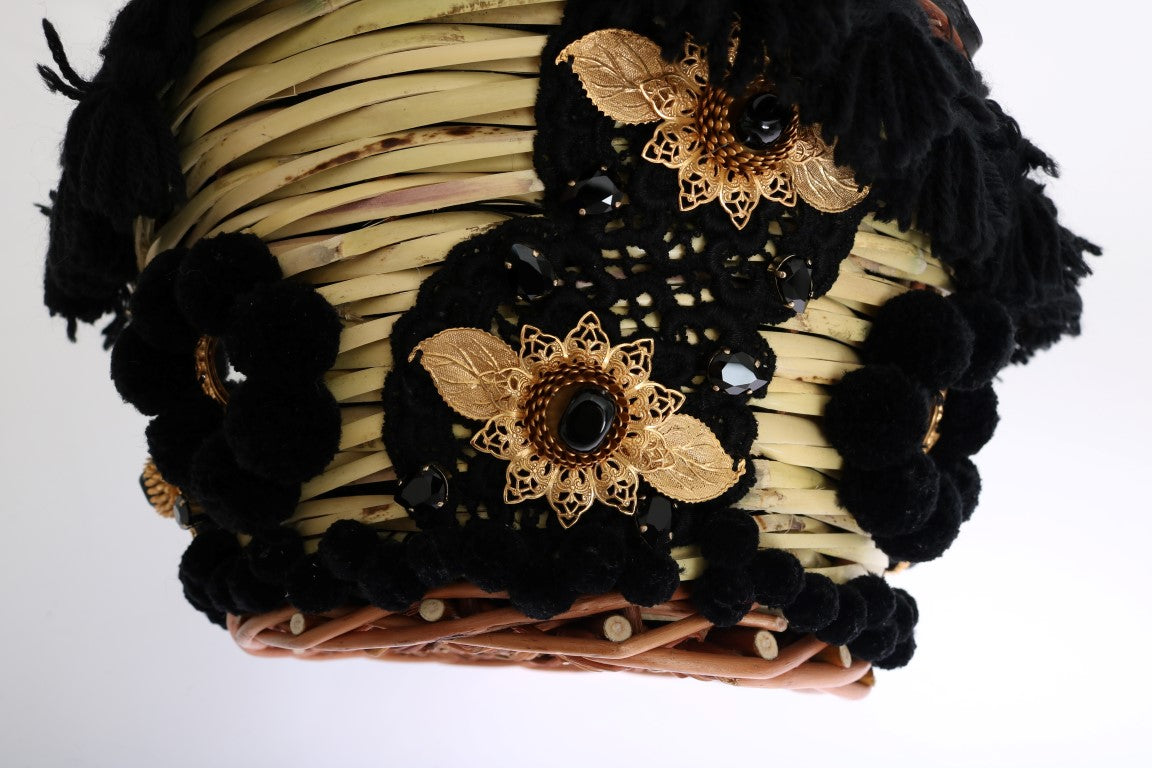 Dolce & Gabbana Chic & Straw Snakeskin Bucket Beige Black Bag Glam Steals
