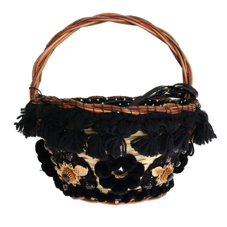 Dolce & Gabbana Chic & Straw Snakeskin Bucket Beige Black Bag Glam Steals