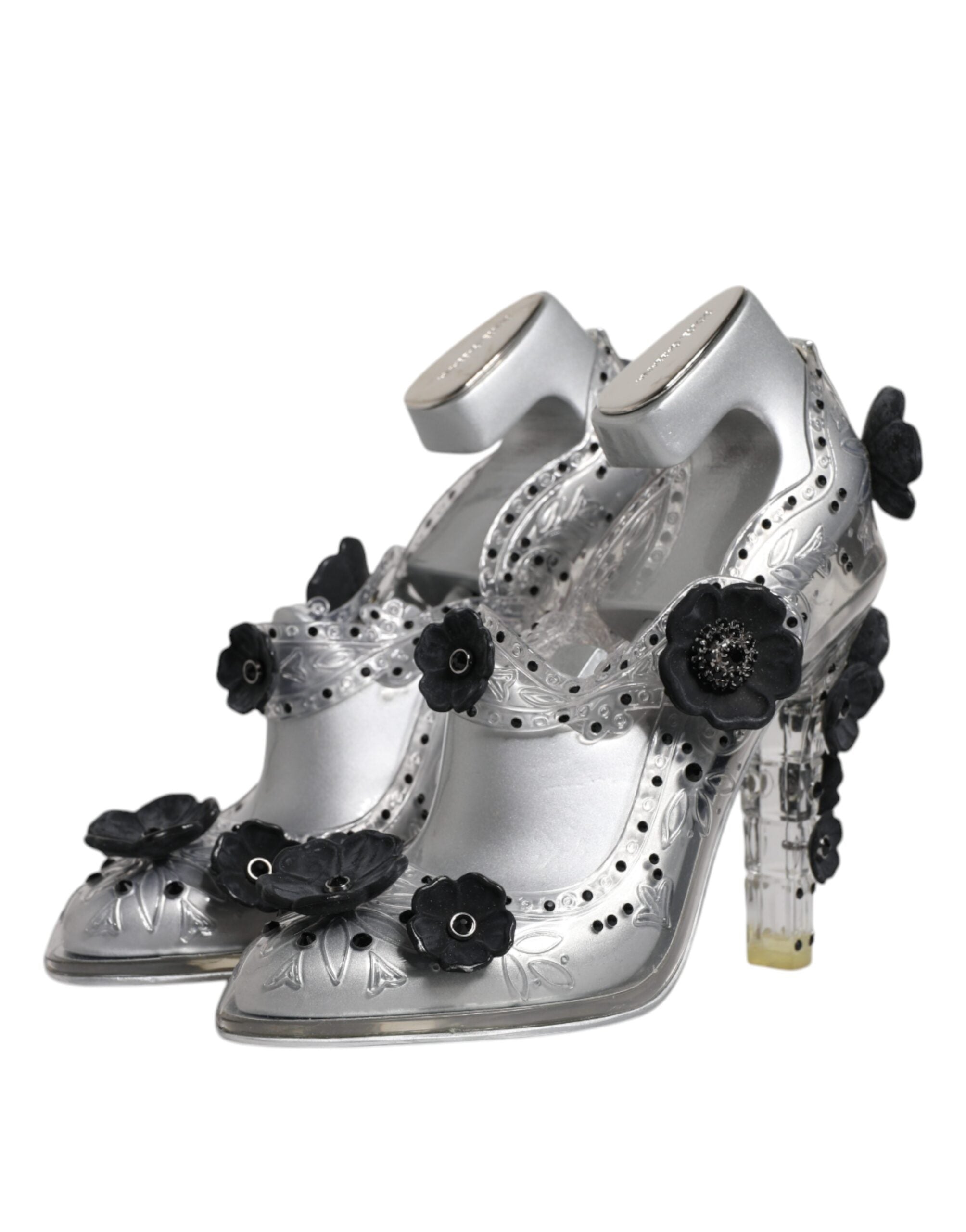 Dolce & Gabbana Clear Floral Crystal Cinderella Heels Shoes Glam Steals