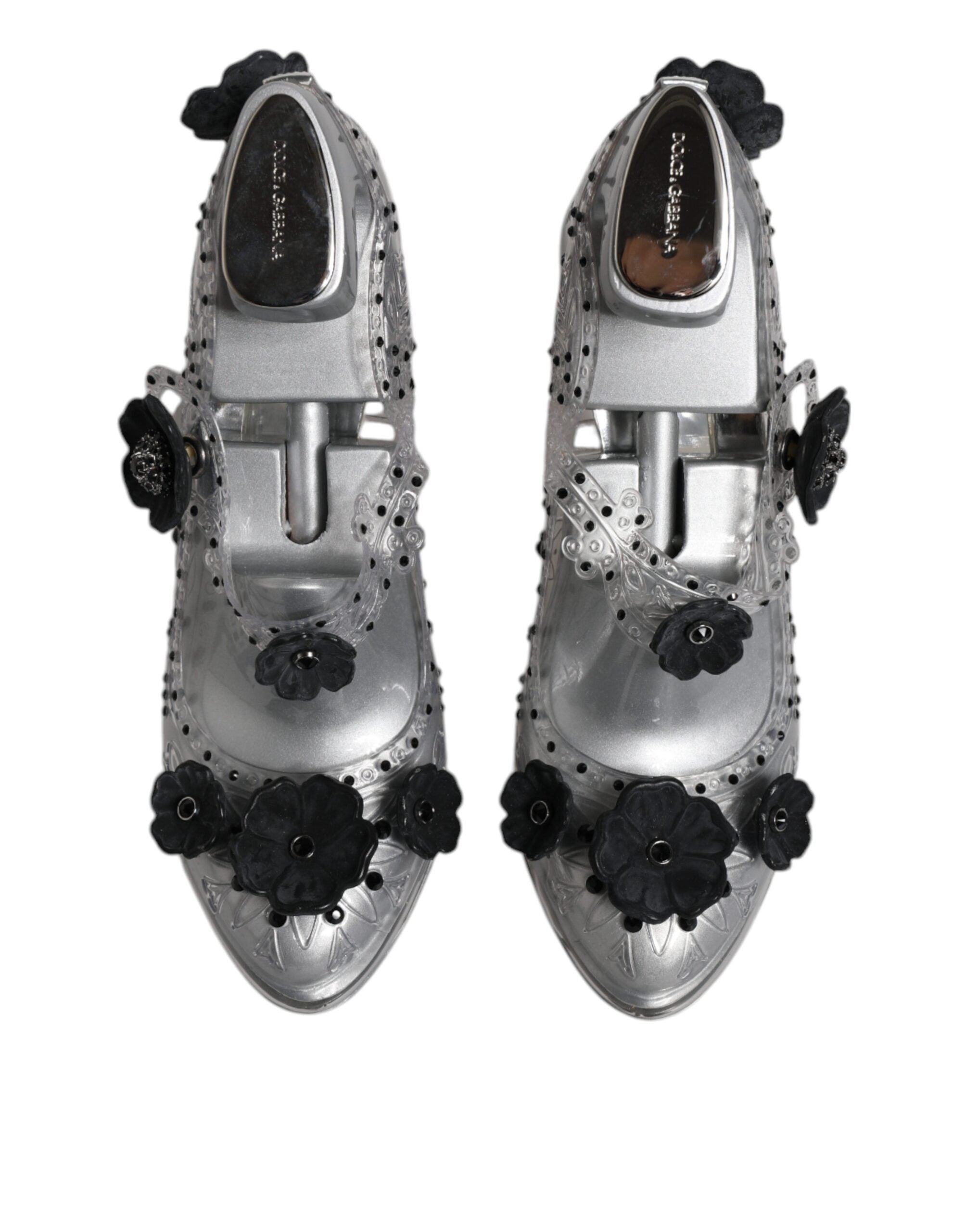 Dolce & Gabbana Clear Floral Crystal Cinderella Heels Shoes Glam Steals