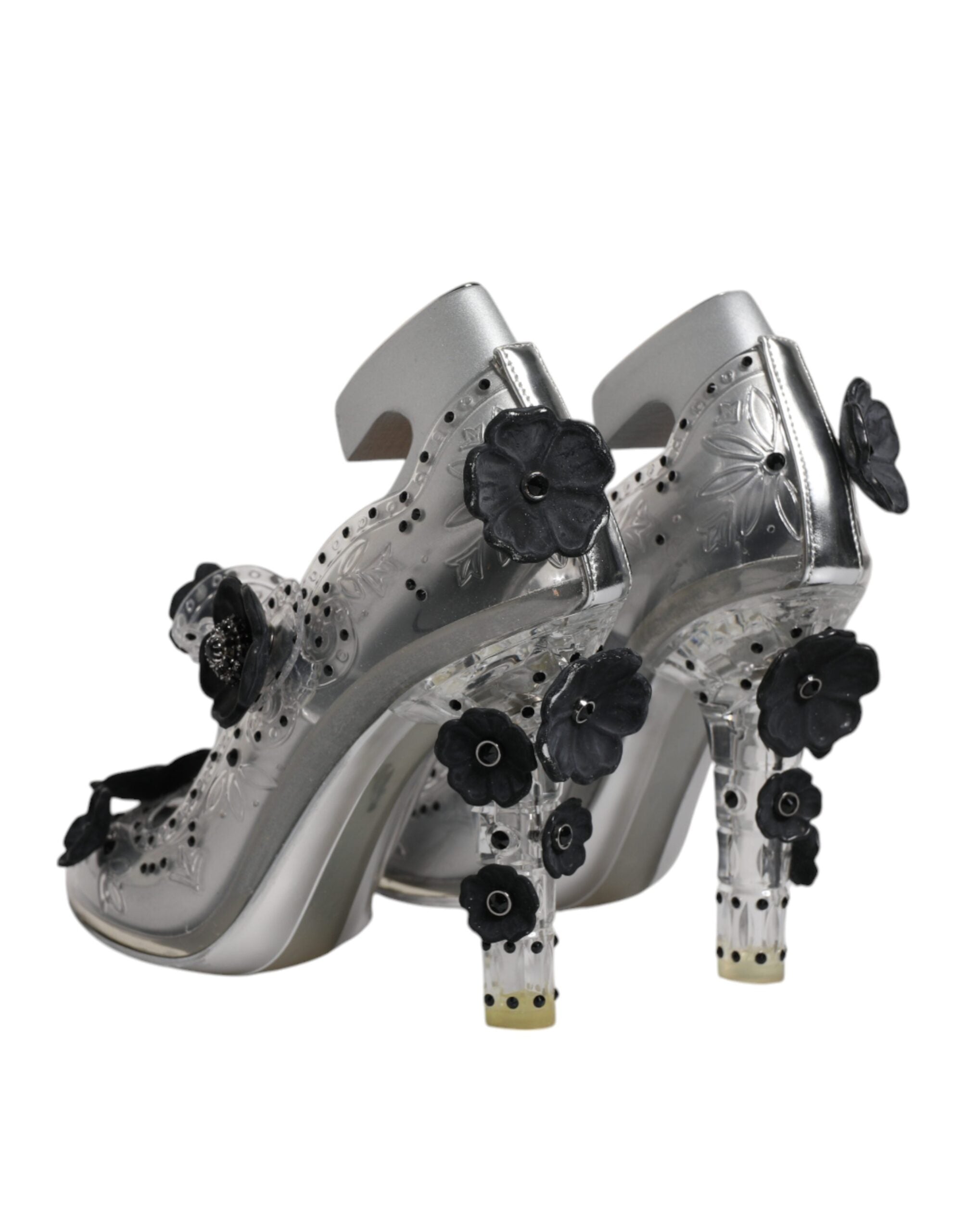 Dolce & Gabbana Clear Floral Crystal Cinderella Heels Shoes Glam Steals