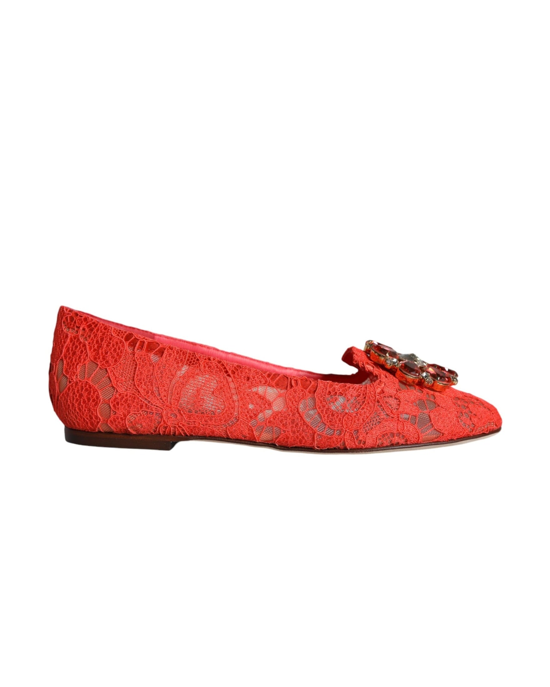 Dolce & Gabbana Coral Lace Crystal Ballet Flats Loafers Shoes Glam Steals