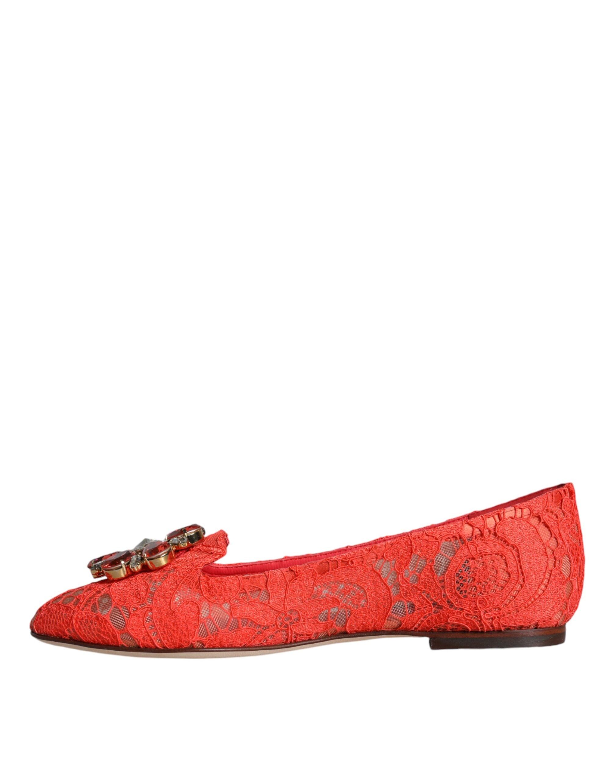 Dolce & Gabbana Coral Lace Crystal Ballet Flats Loafers Shoes Glam Steals