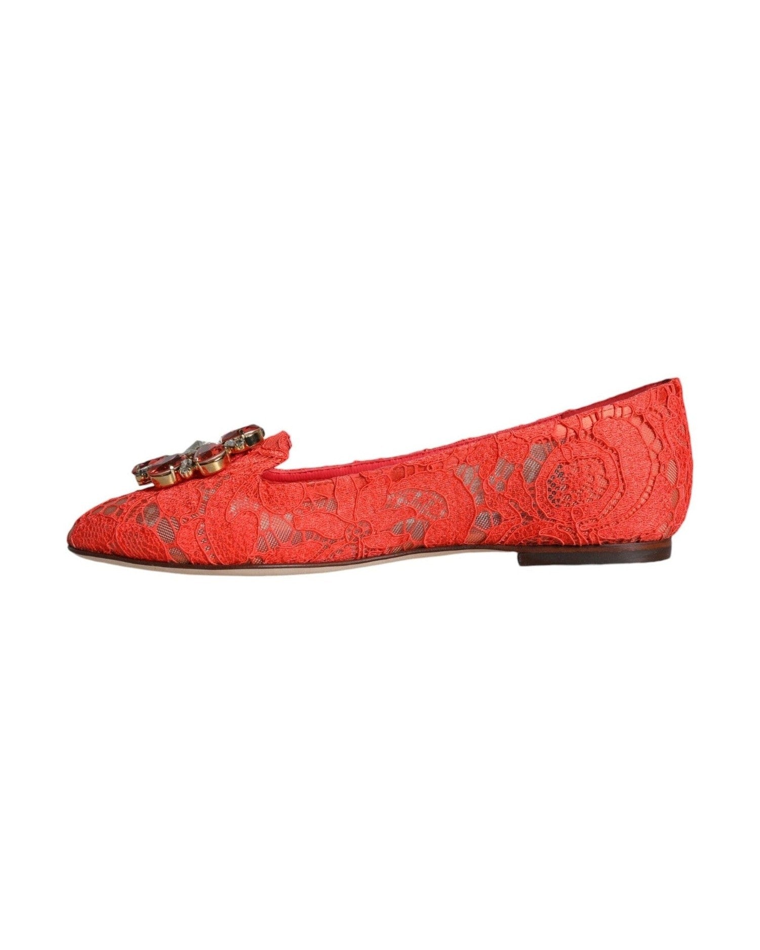 Dolce & Gabbana Coral Lace Crystal Ballet Flats Loafers Shoes Glam Steals